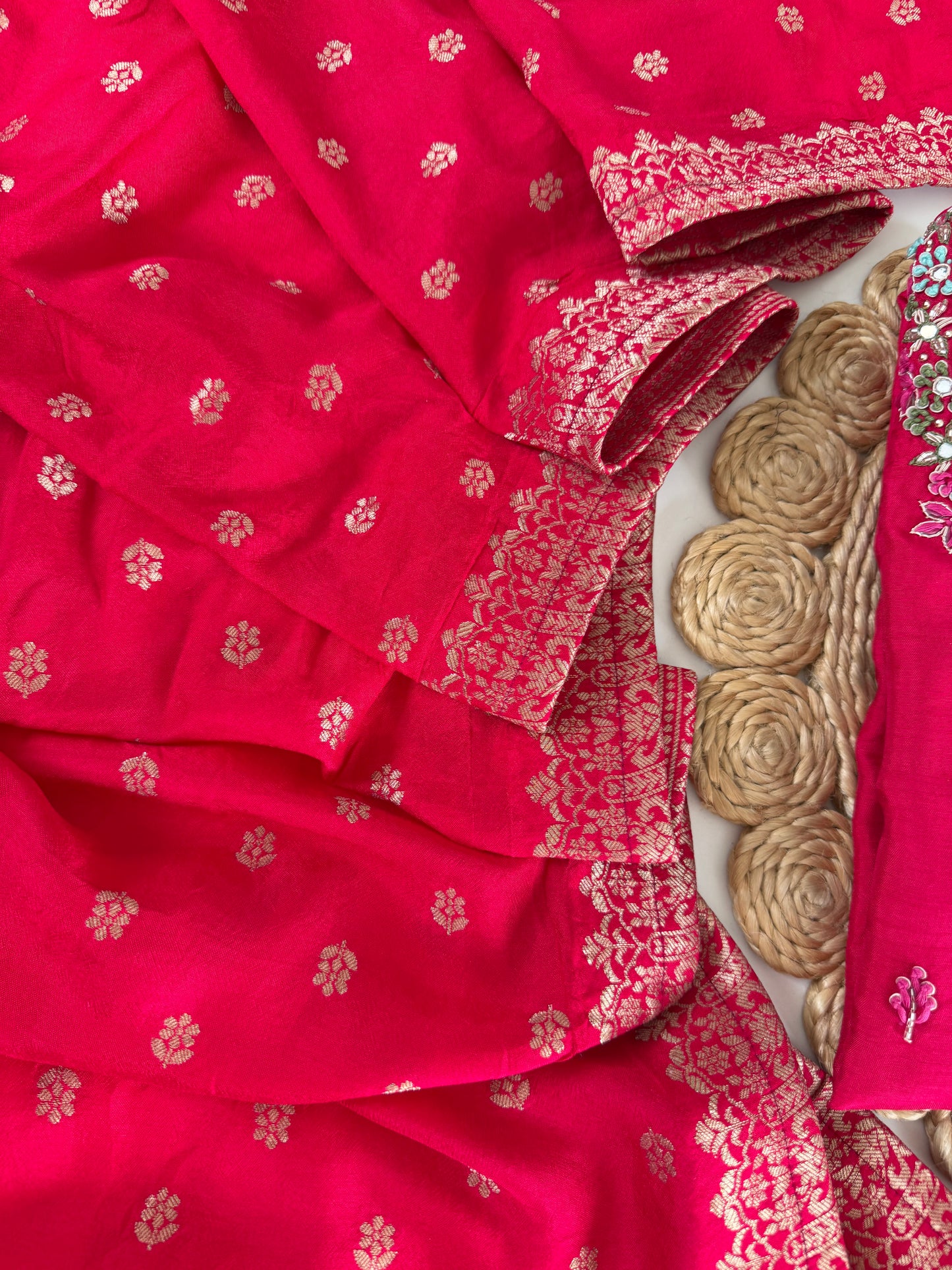 K643 - Dola silk Handwork straight Kurti with pants and dupatta