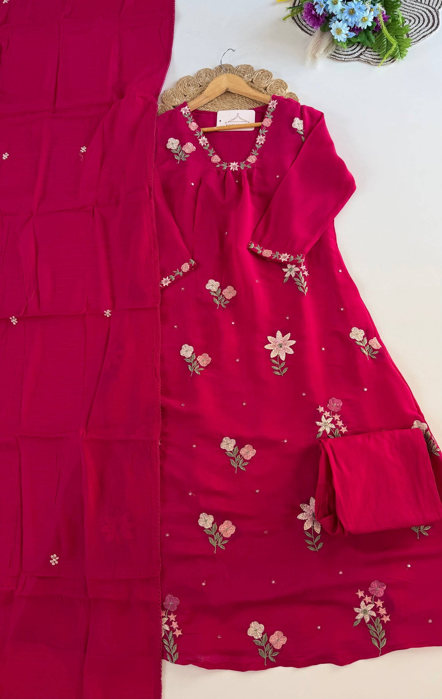 K601 - Mul Cotton embroidered anarkali with pants and dupatta