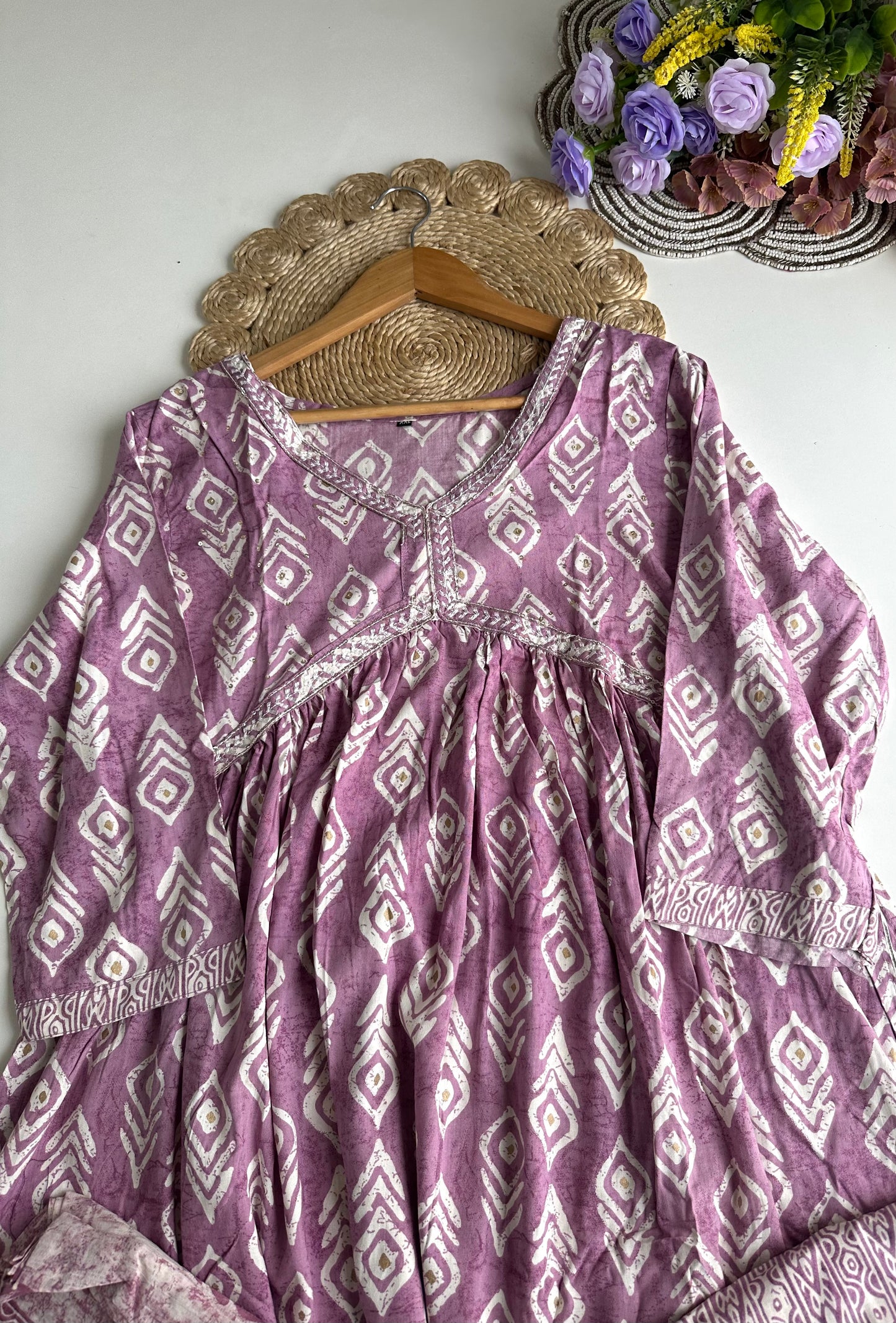 D187 - Muslin silk Alia cut Anarkali with pants and dupatta