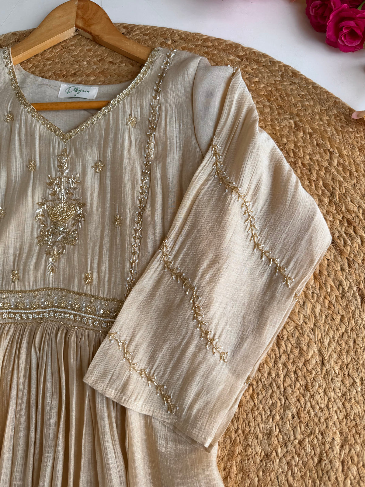 K271 - Surat Mul chanderi handwork Anarkali with pants and dupatta