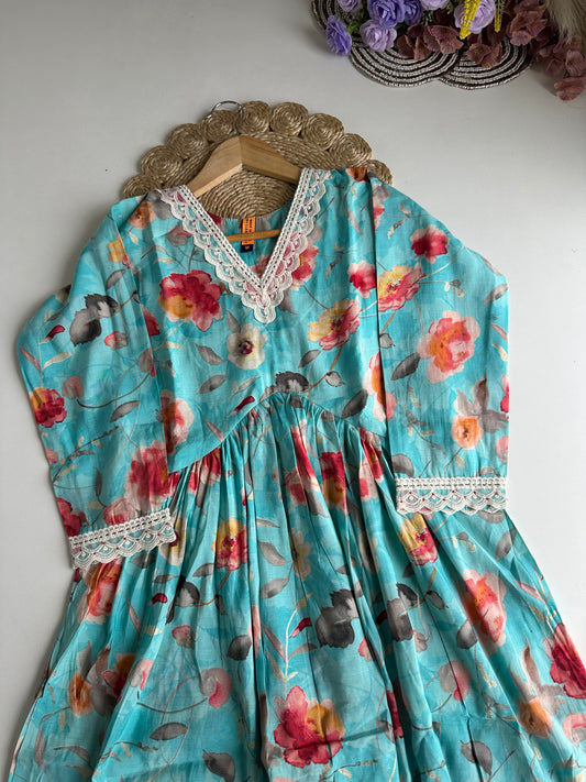 D193 - Muslin Silk Alia cut Anarkali with pants and dupatta