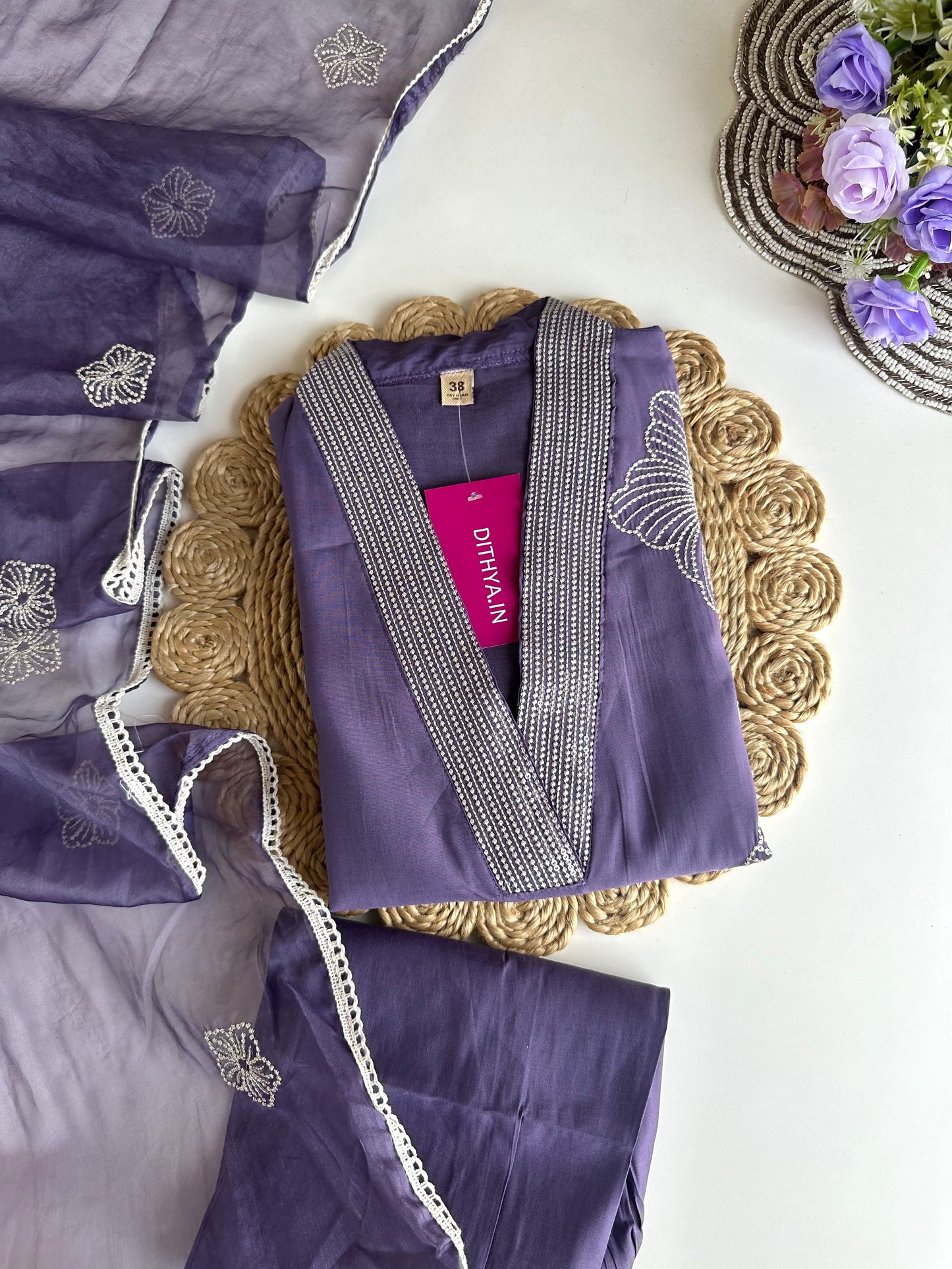 K105 - Roman silk Embroidered straight kurti with pants and dupatta