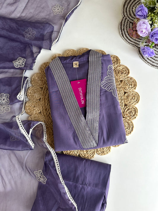 K105 - Roman silk Embroidered straight kurti with pants and dupatta