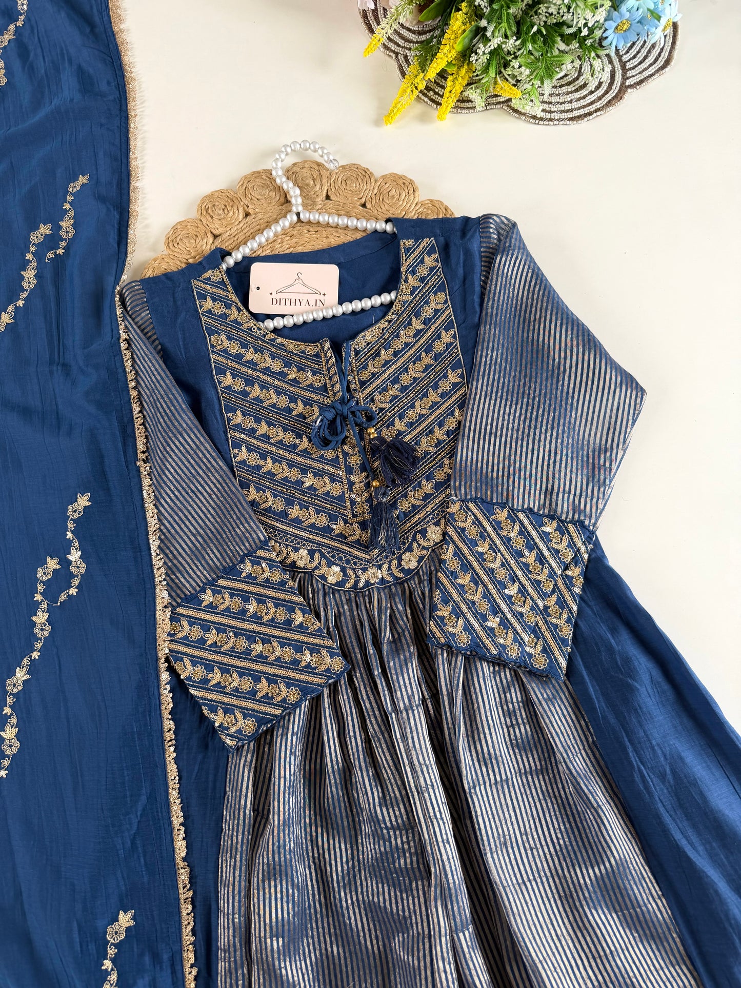 K665 - Mul chanderi Zari work Anarkali with pants and dupatta