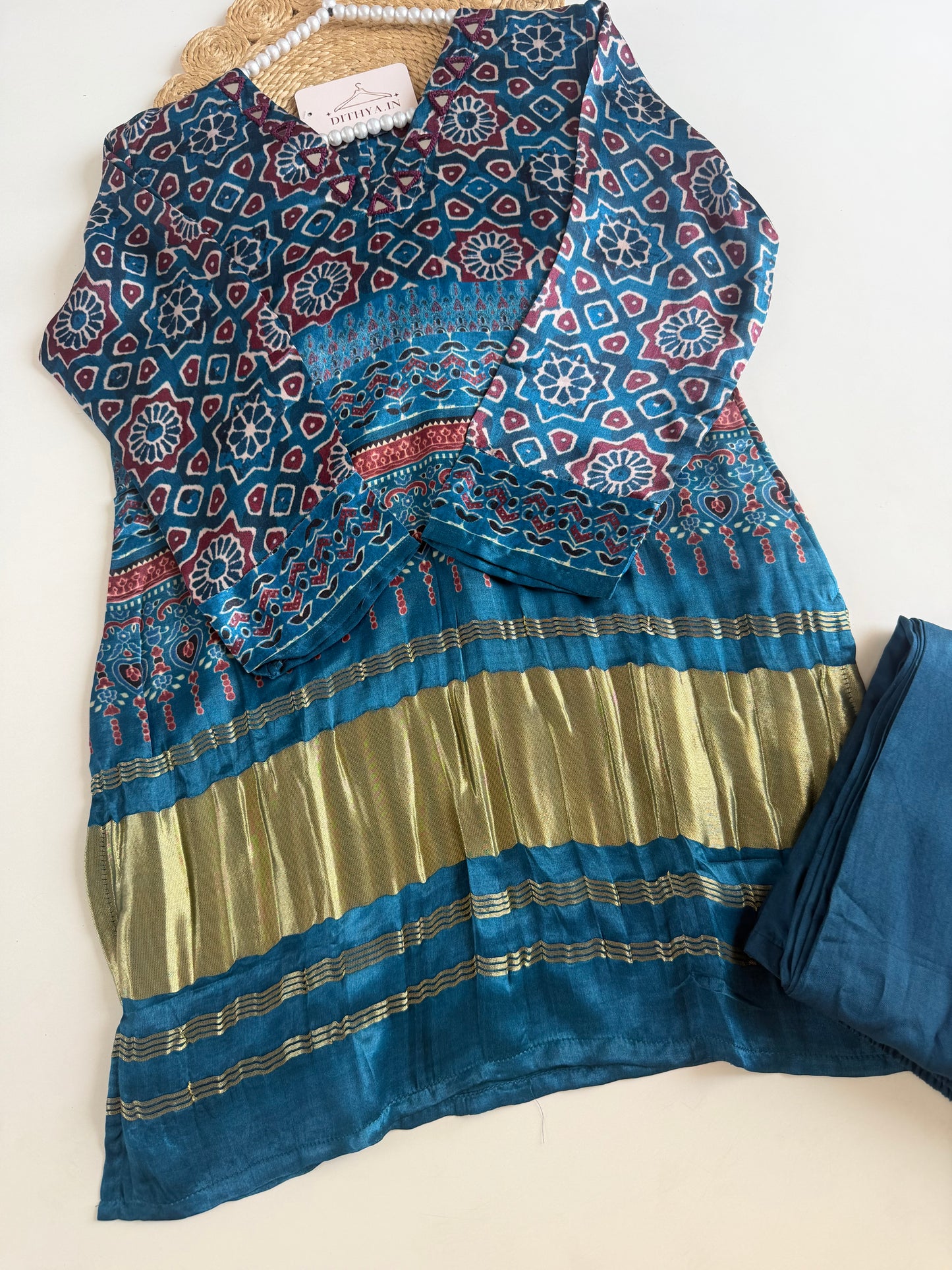 K323 - Gaji silk ajrakh coord set