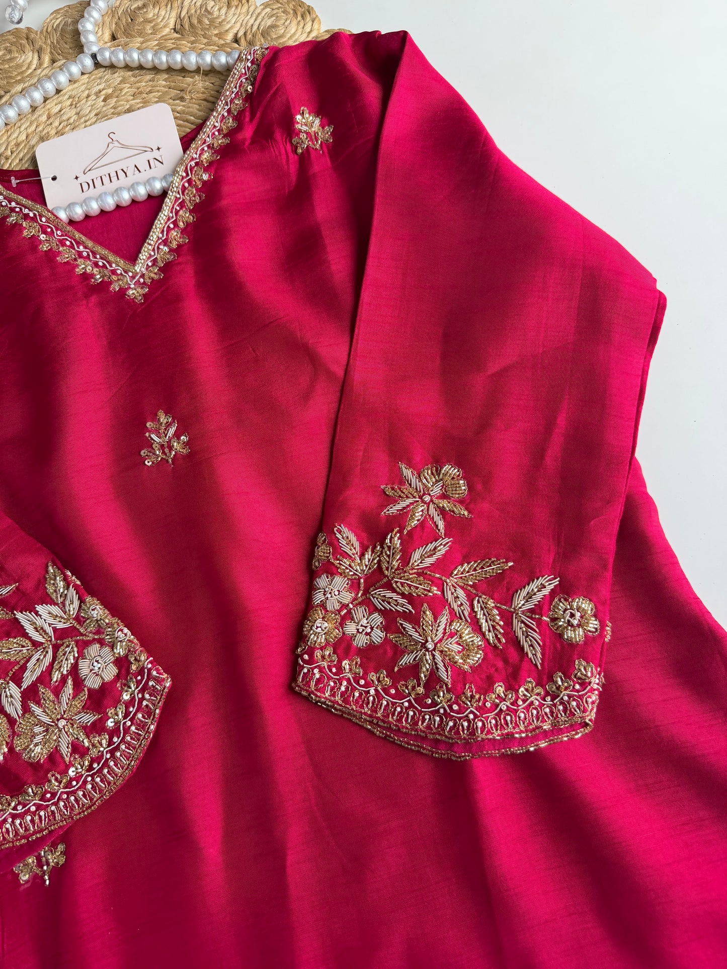 K126 - Russian silk handwork Aline Kurti with pants and dupatta in 2 colours