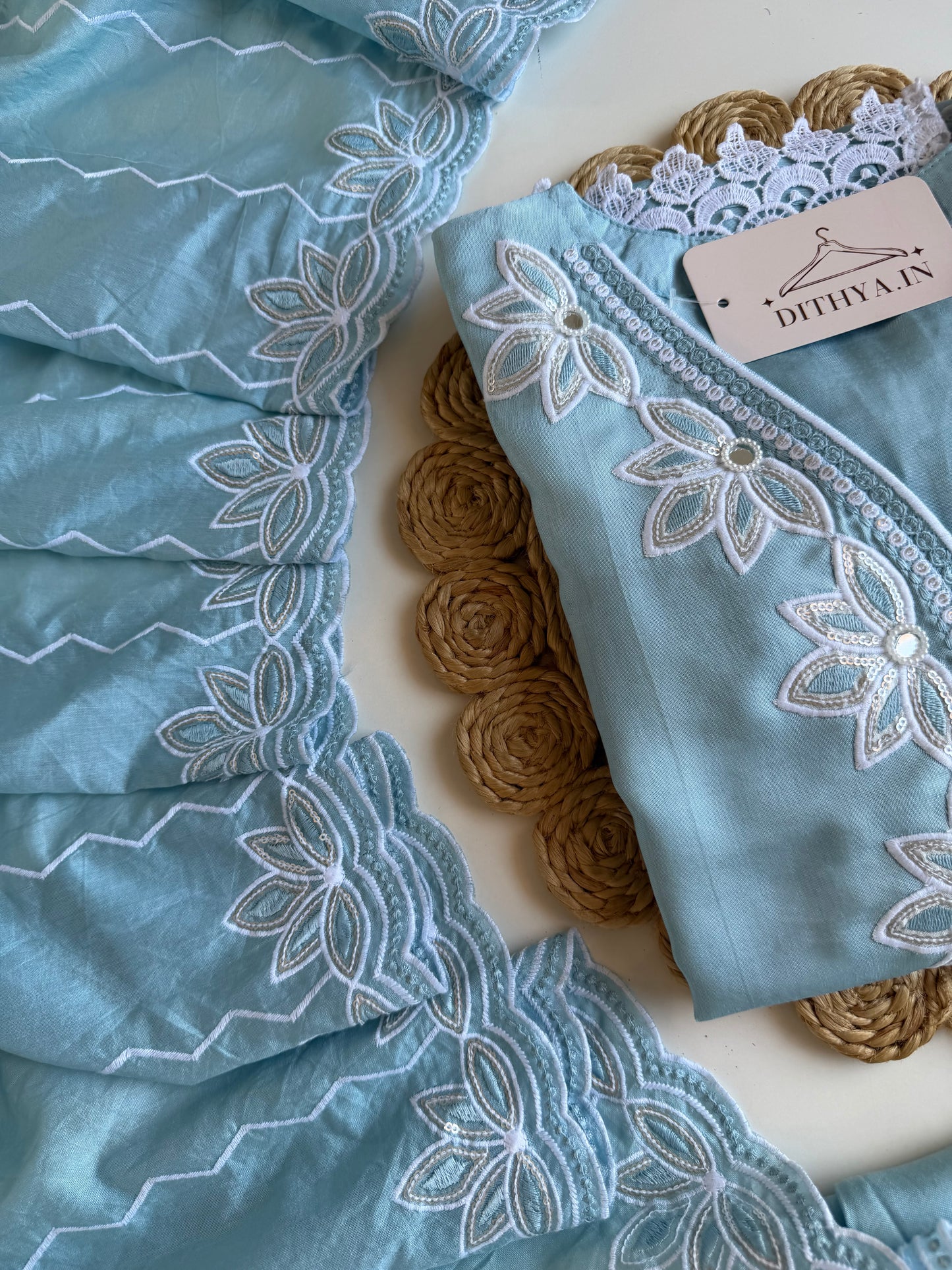 K377 - Muslin embroidered straight Kurti with pants and dupatta