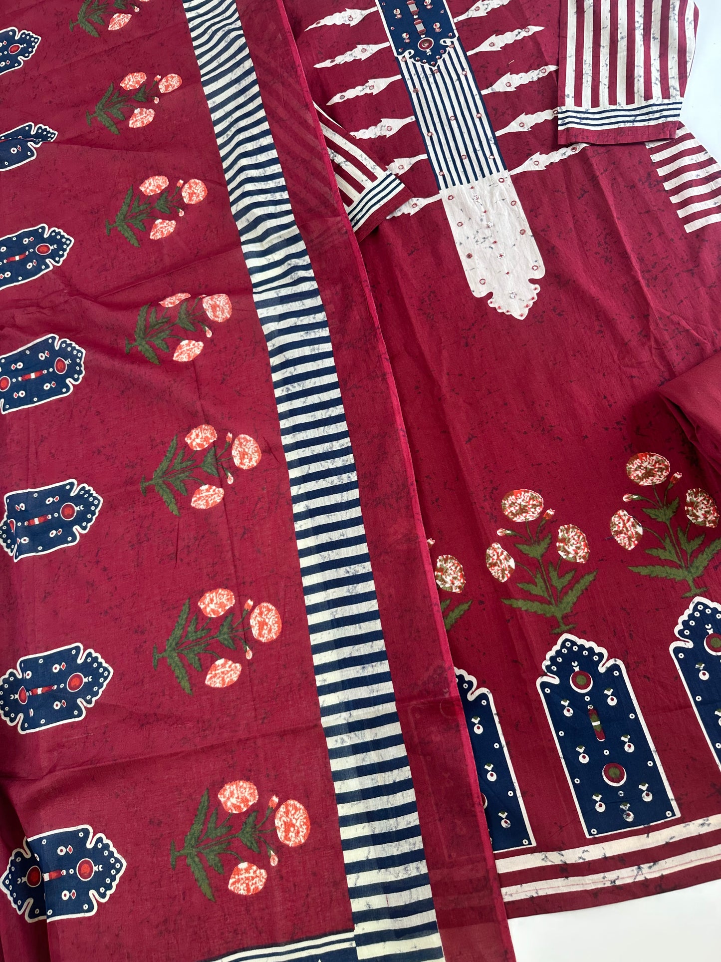 K381 - Mul cotton printed straight Kurti with pants and dupatta