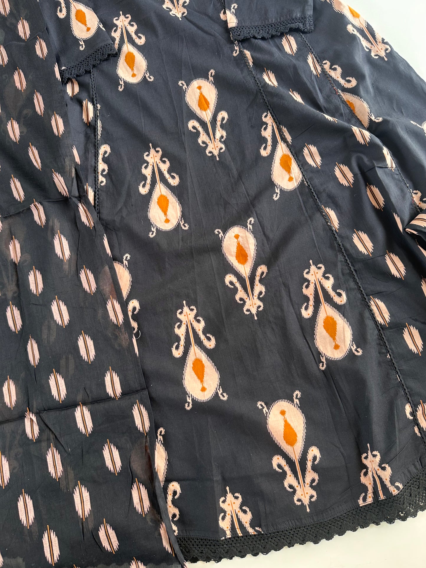 K685 - Mul cotton embroidered Aline Kurti with pants and dupatta