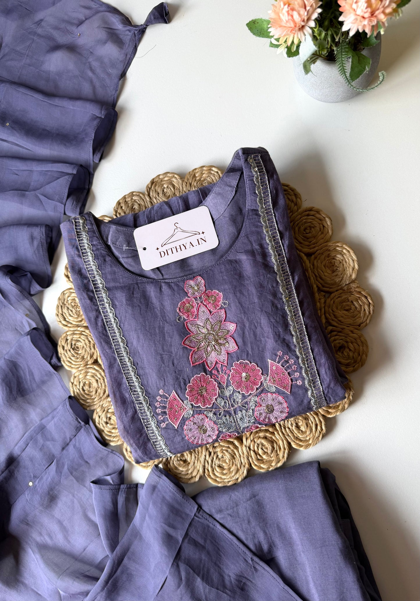 K671 - Surat Mul chanderi embroidered Anarkali with pants and dupatta