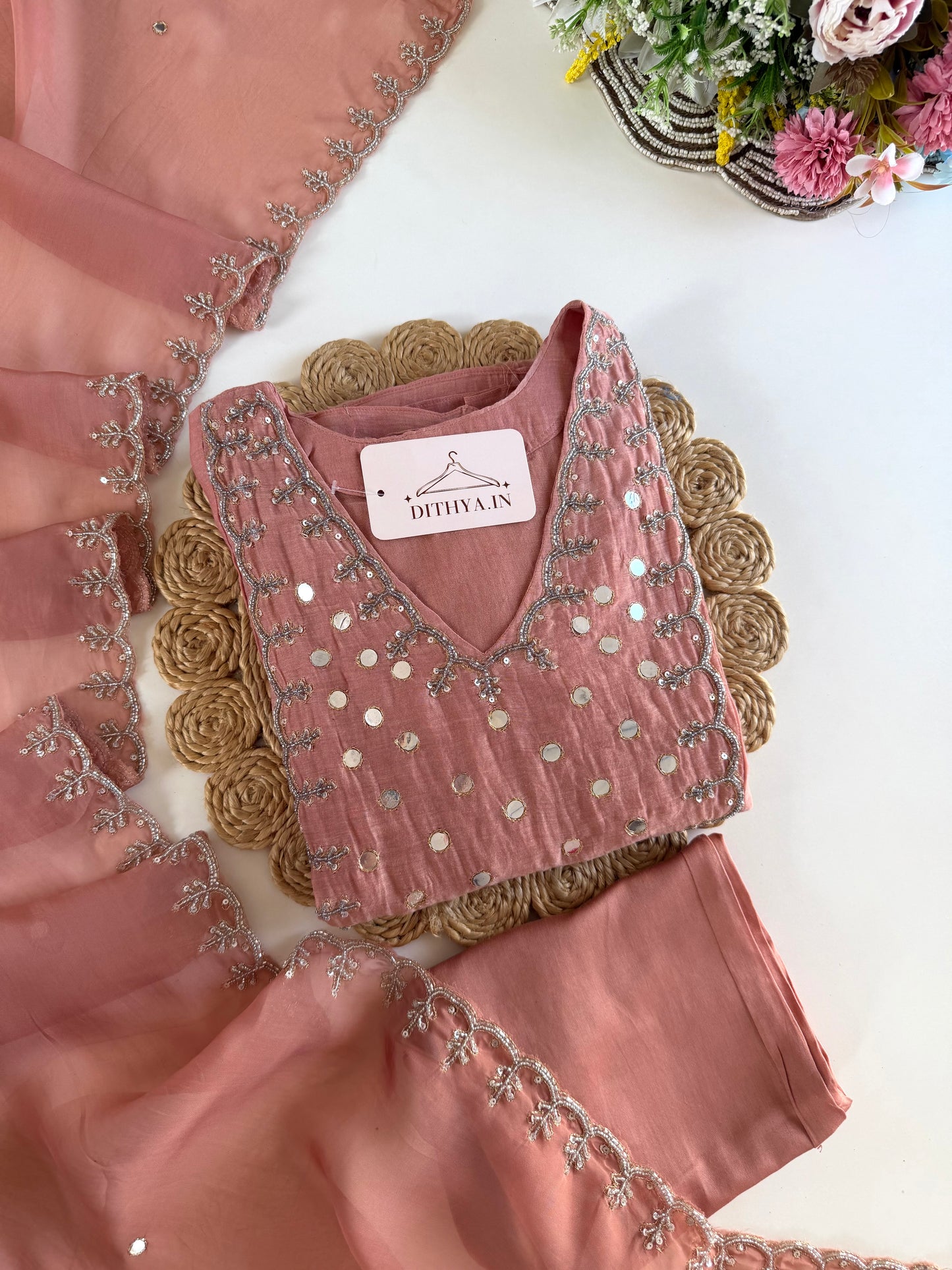 K626 - Mul chanderi handwork Anarkali with pants and dupatta
