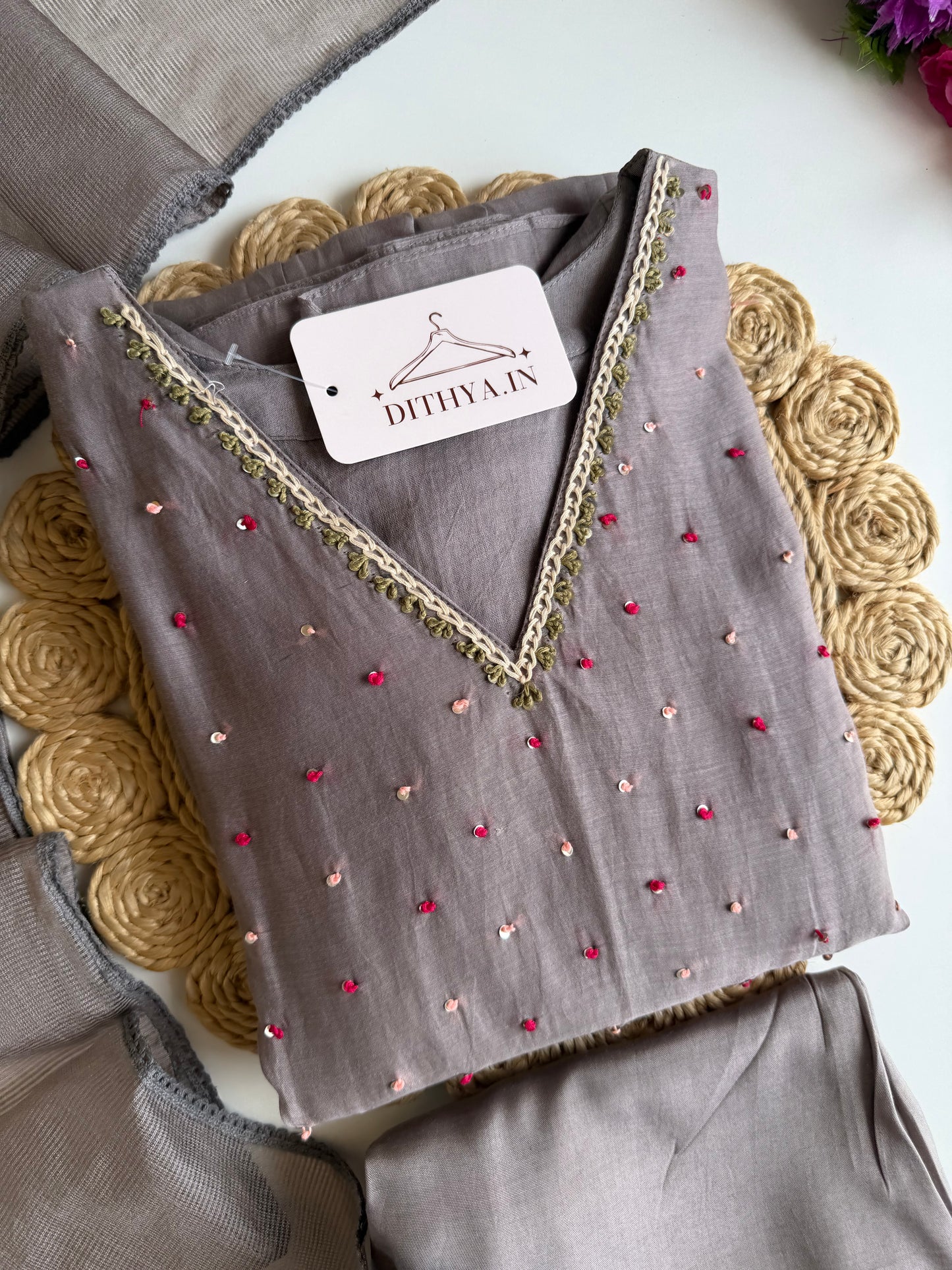 K562 - Mul chanderi embroidered Anarkali with pants and dupatta