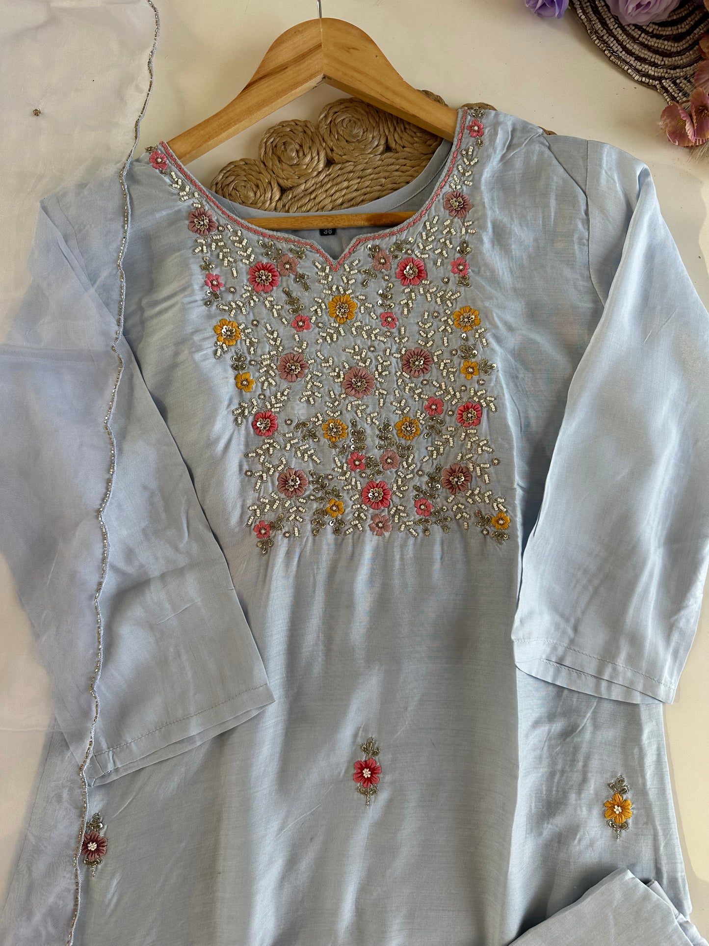 D348 - Dola silk straight kurti with pants and dupatta