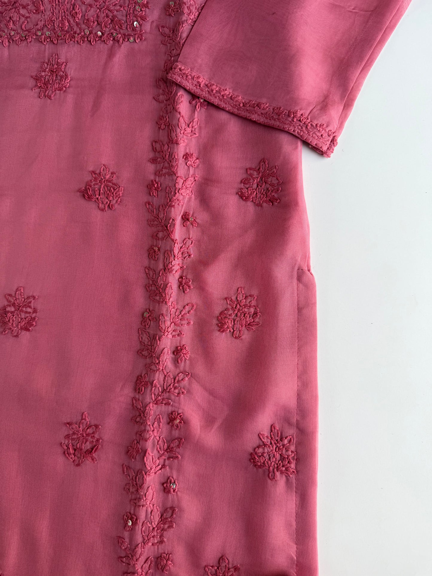 K654 - Viscose organza embroidered straight Kurti with pants and dupatta