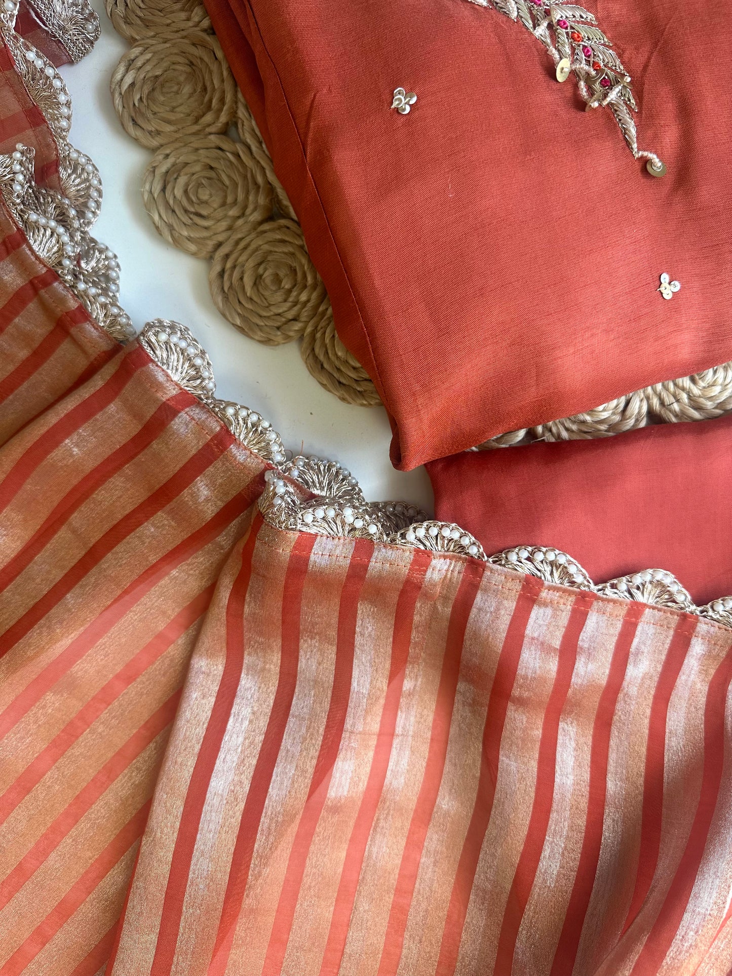 K478 - Russian silk handwork Anarkali with pants and dupatta