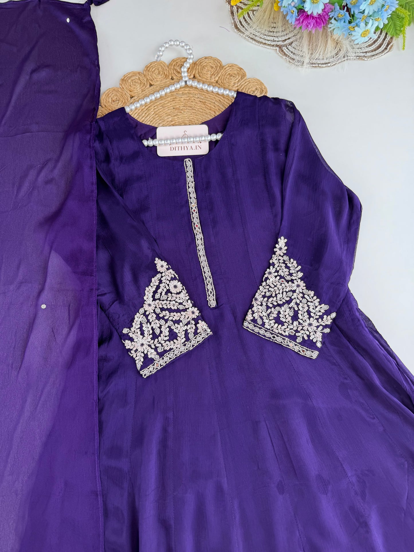 K538 - Chinnon handwork Anarkali with pants and dupatta in 2 colours