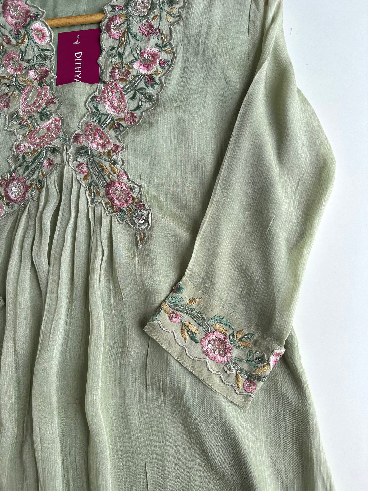 K177 - Chinnon Handwork Aline Kurti pant and dupatta