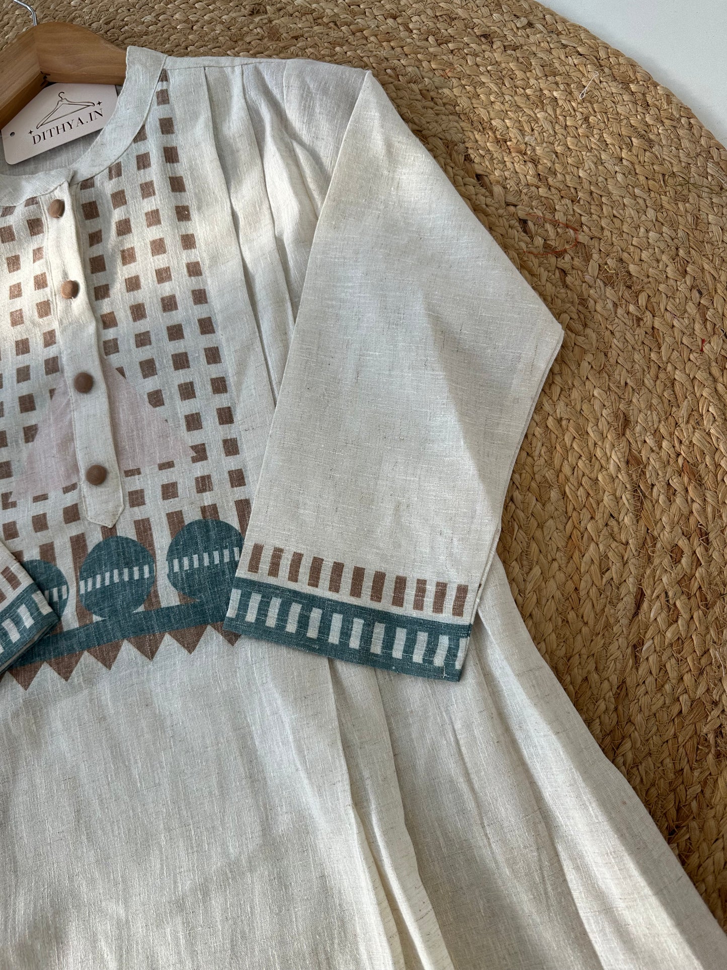 K558 - Linen cotton printed aline Kurti with pants and dupatta