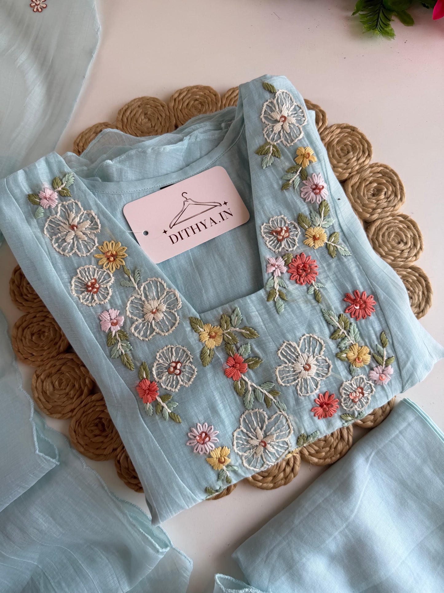 K703 - Mul chanderi embroidered Anarkali with pants and dupatta