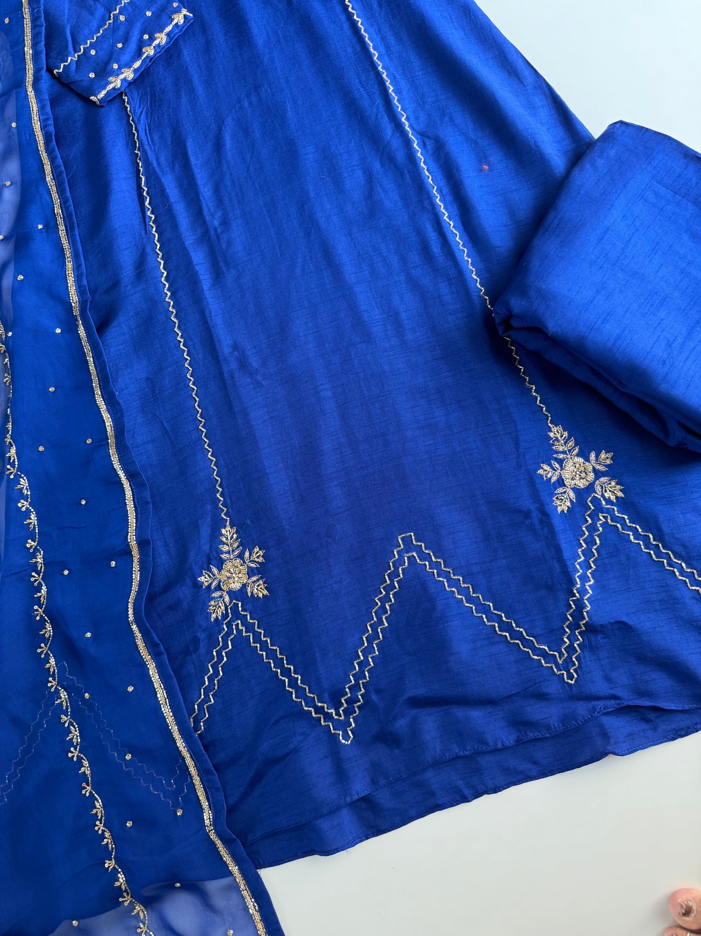 K298 - Russian silk zardosi handwork Anarkali with pants and dupatta