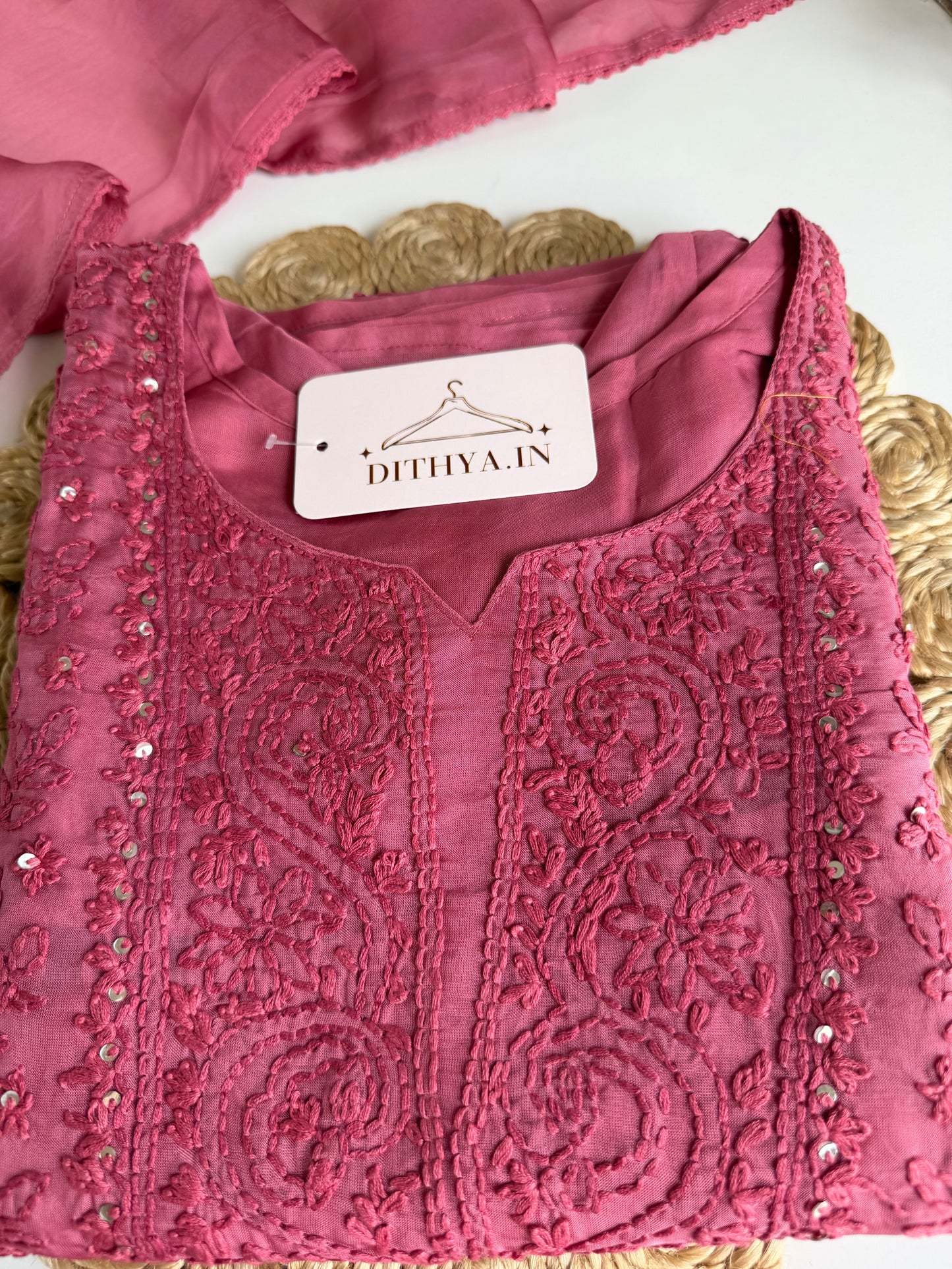 K654 - Viscose organza embroidered straight Kurti with pants and dupatta