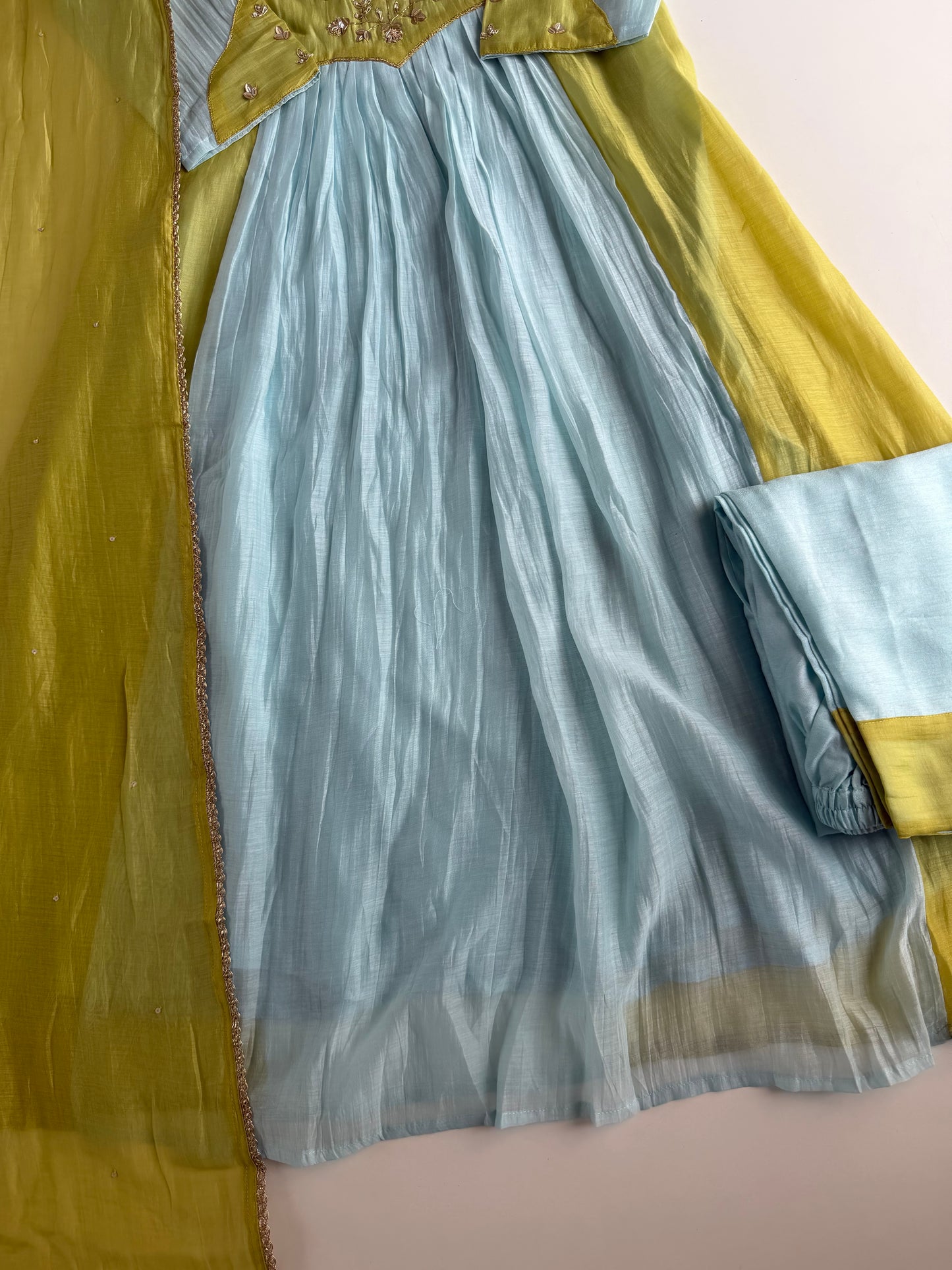 K704 - Mul chanderi handwork Anarkali with pants and dupatta
