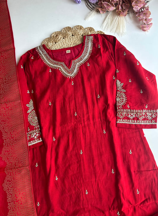 D249 - Dola silk straight kurti with Sharara and dupatta