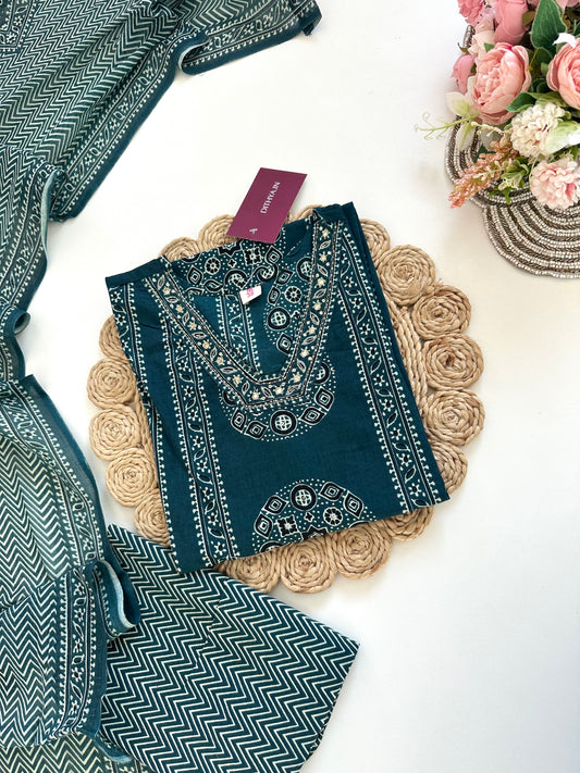 K059 - Cotton Straight kurti with pants and dupatta in 2 colours