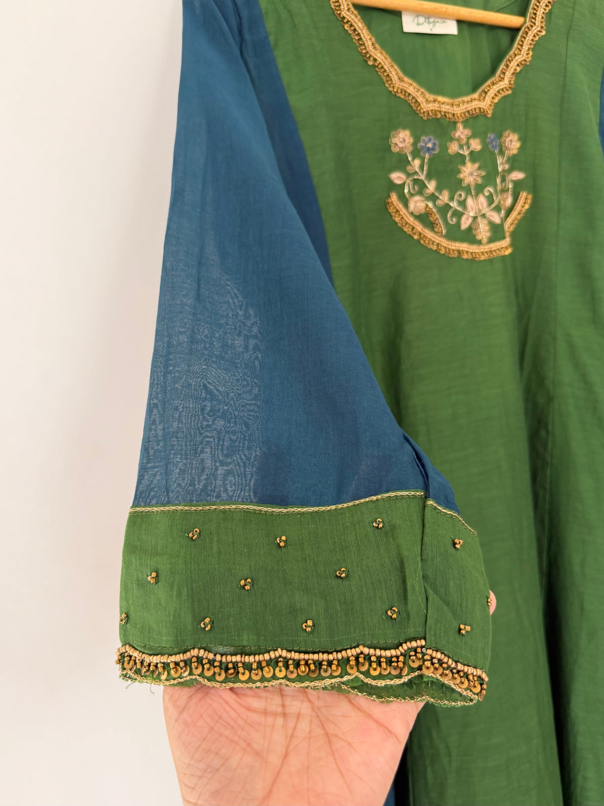 K345 - Mul chanderi handwork Anarkali with pants and dupatta