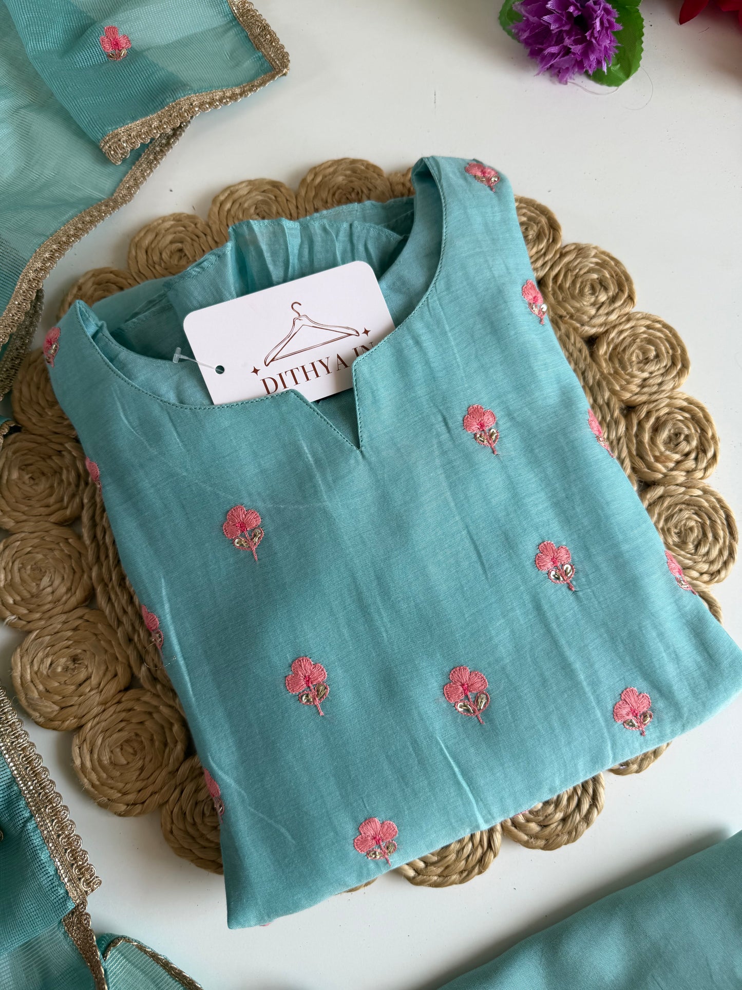 K644 - Mul chanderi handwork Anarkali with pants and dupatta