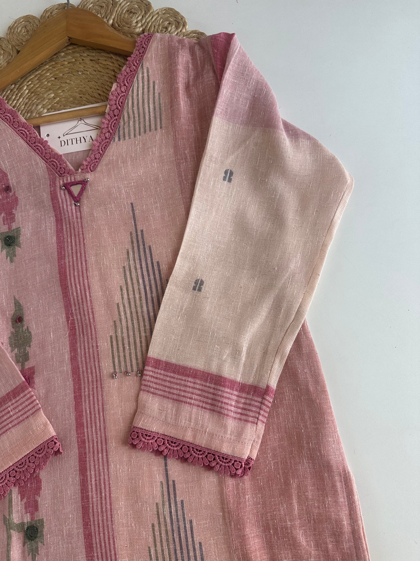 K543 - Linen embroidered straight Kurti with pants and dupatta