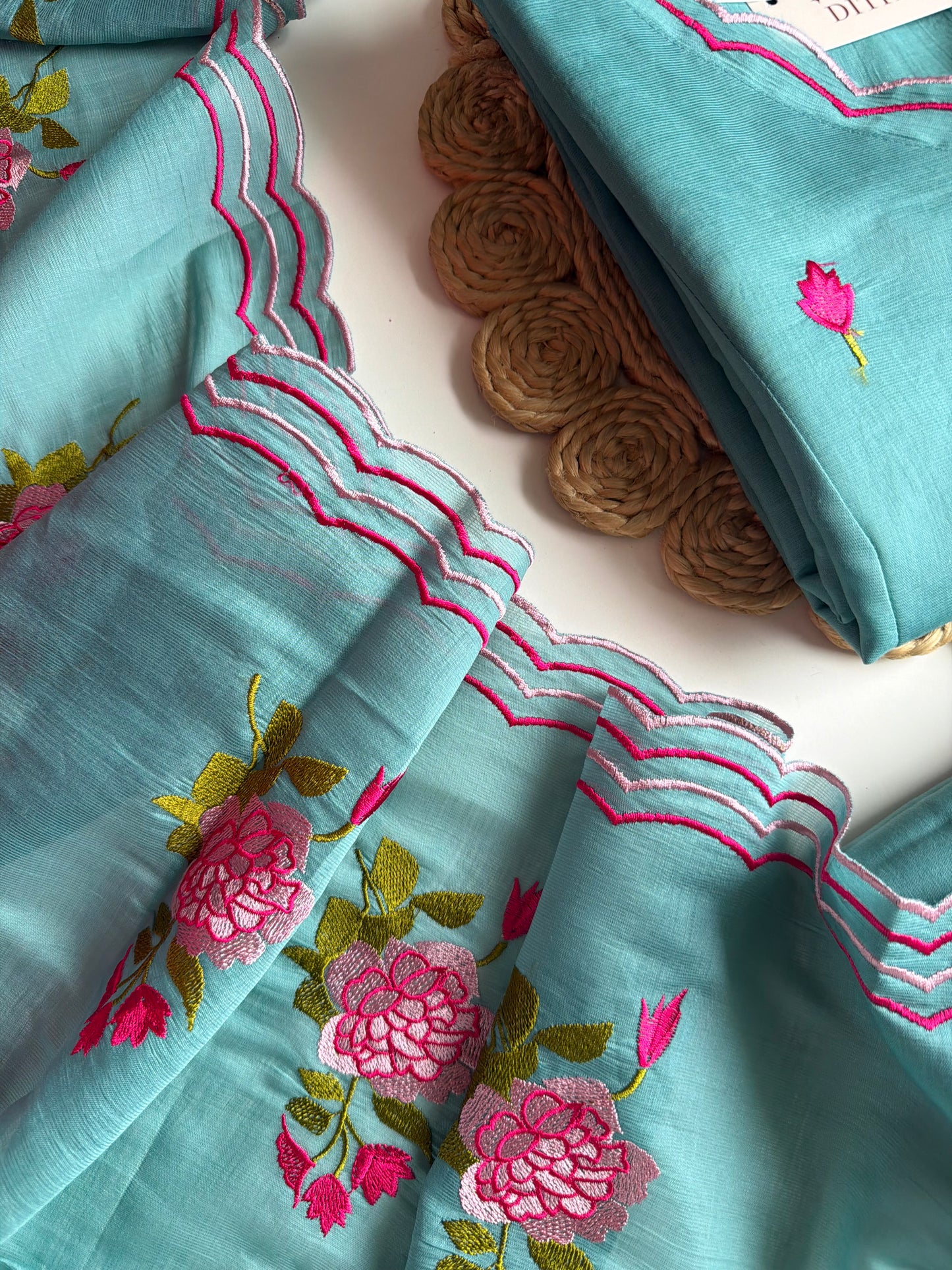 K721 - Surat mul chanderi embroidered Aline Kurti dupatta set