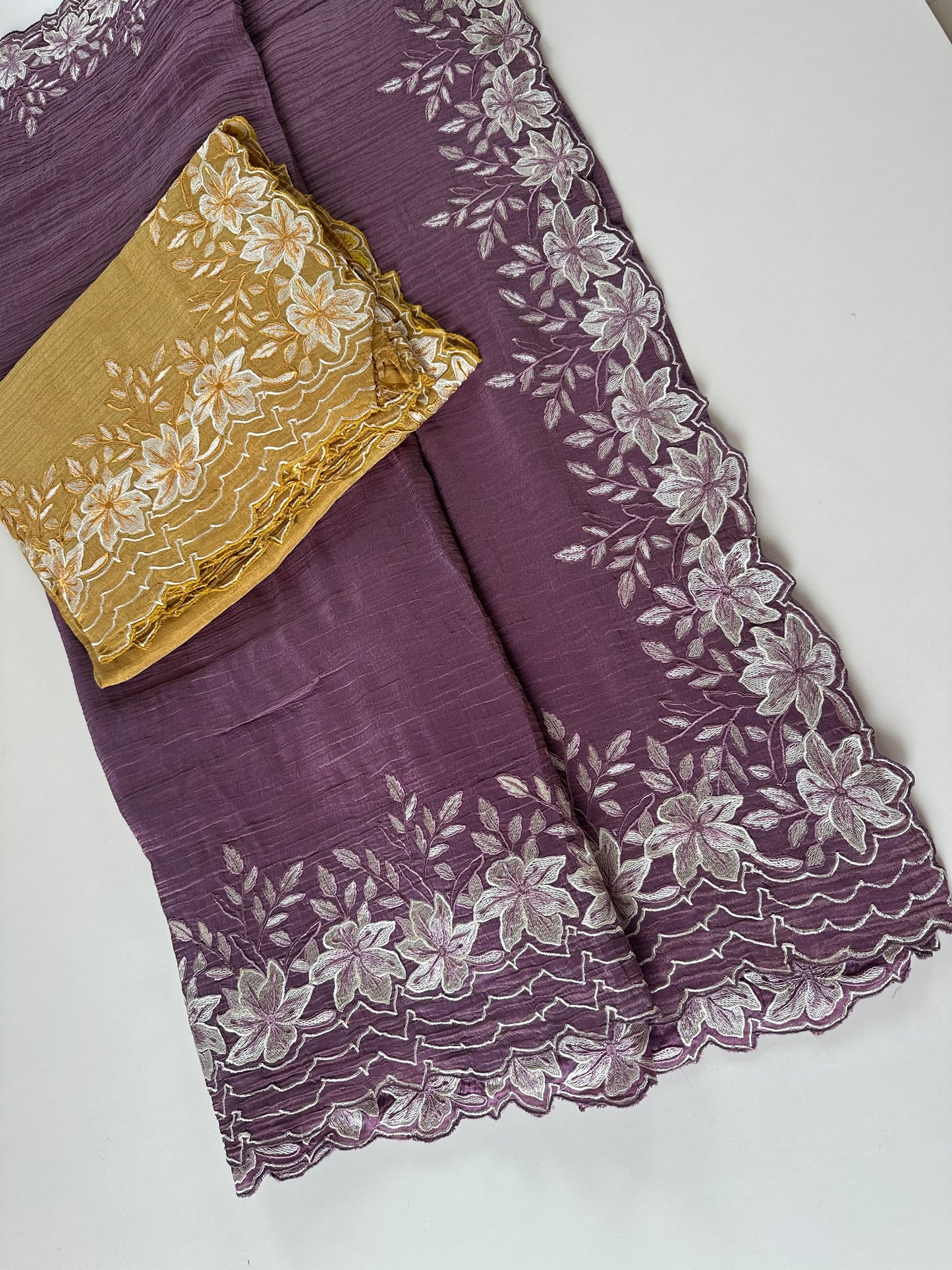 S007 - Crushed Soft Tissue hand embroidery saree in 2 colours