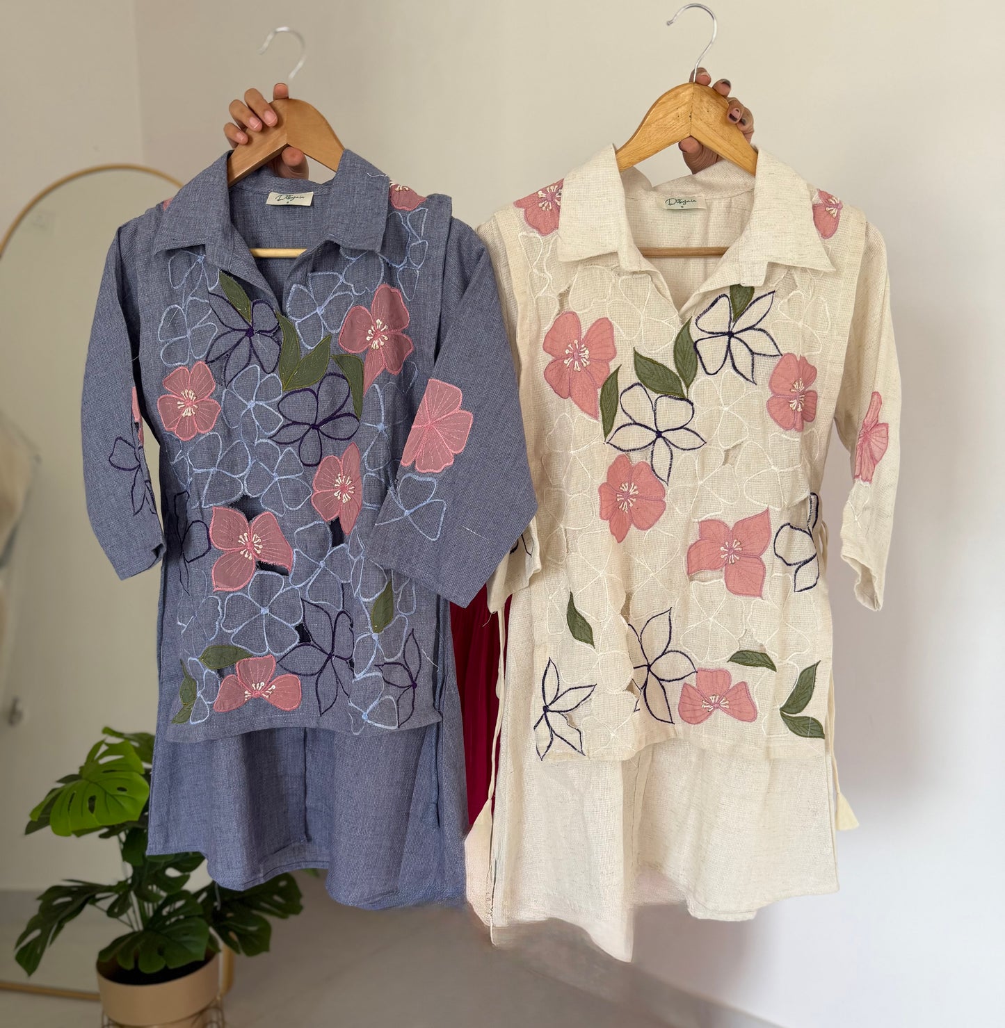 K500 - Linen cotton appliqué embroidered coord sets in 2 colours