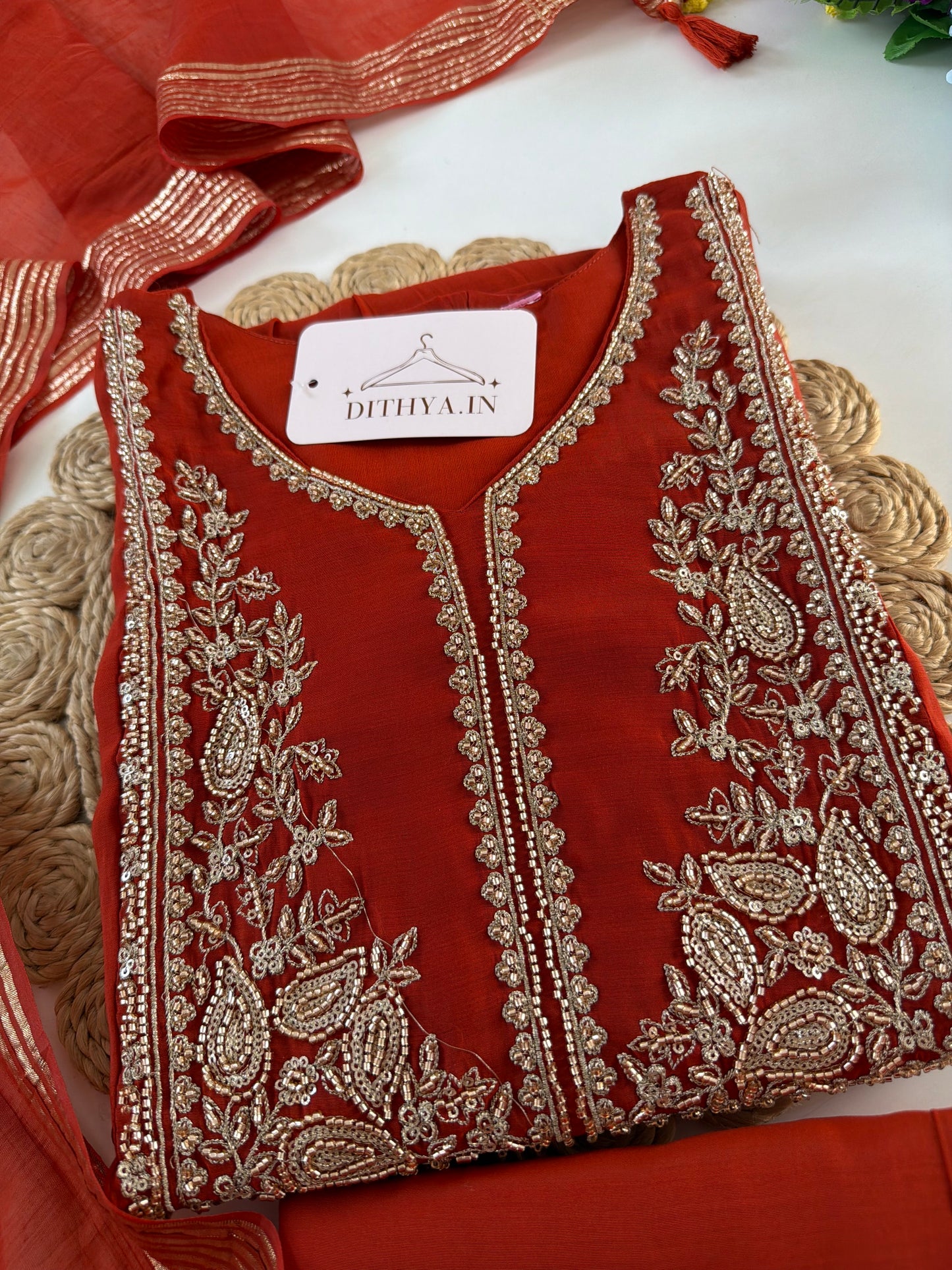 K634 - Muslin silk embroidered Anarkali with pants and dupatta