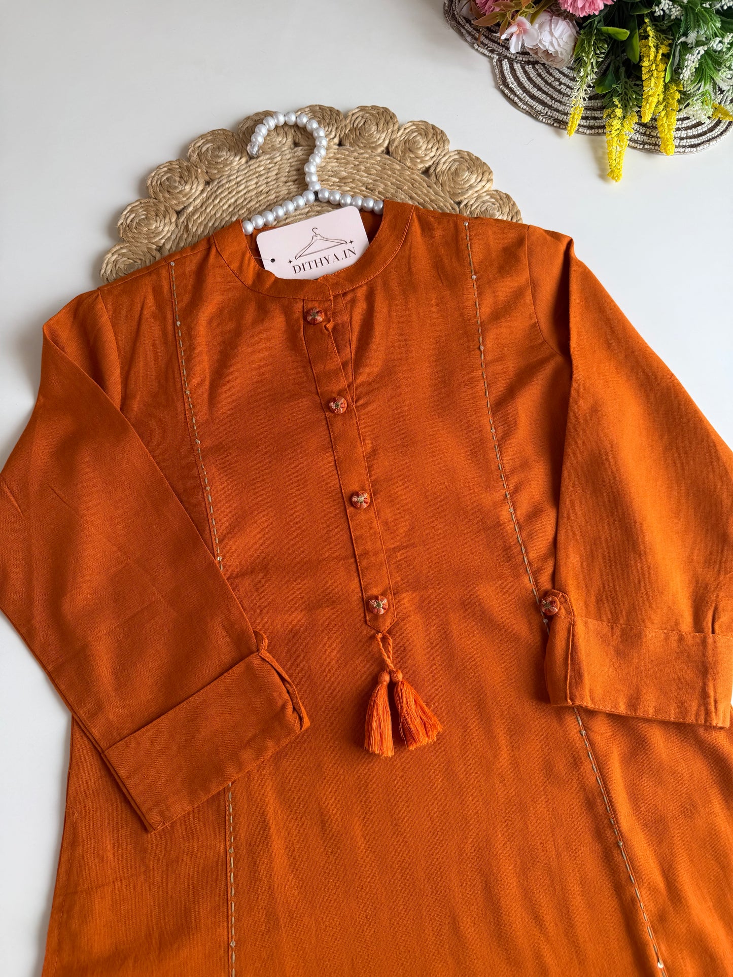 K659 - Linen cotton embroidered Aline Kurti with pants