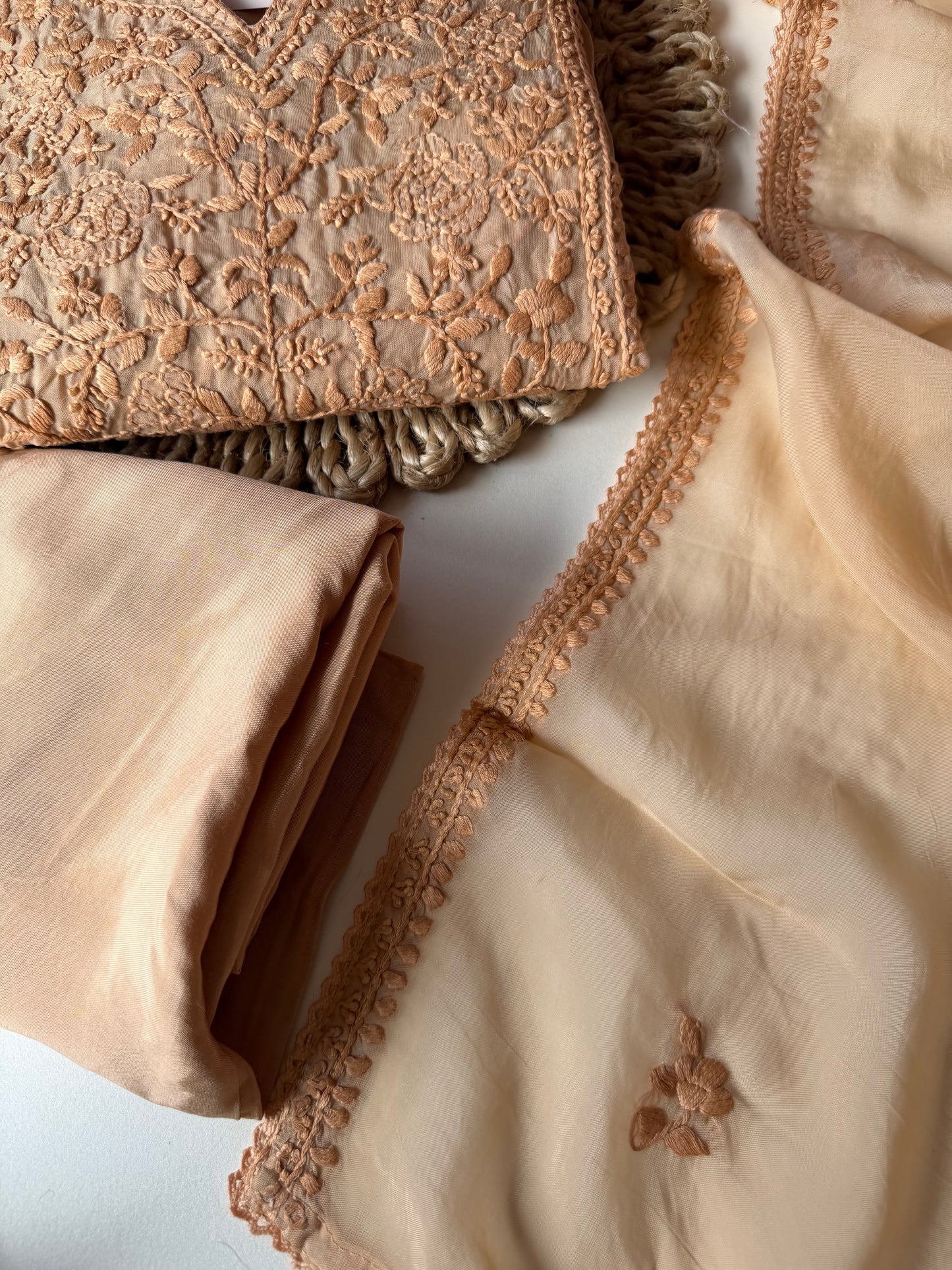 K587 - Viscose organza Chikankari straight Kurti with pants and dupatta