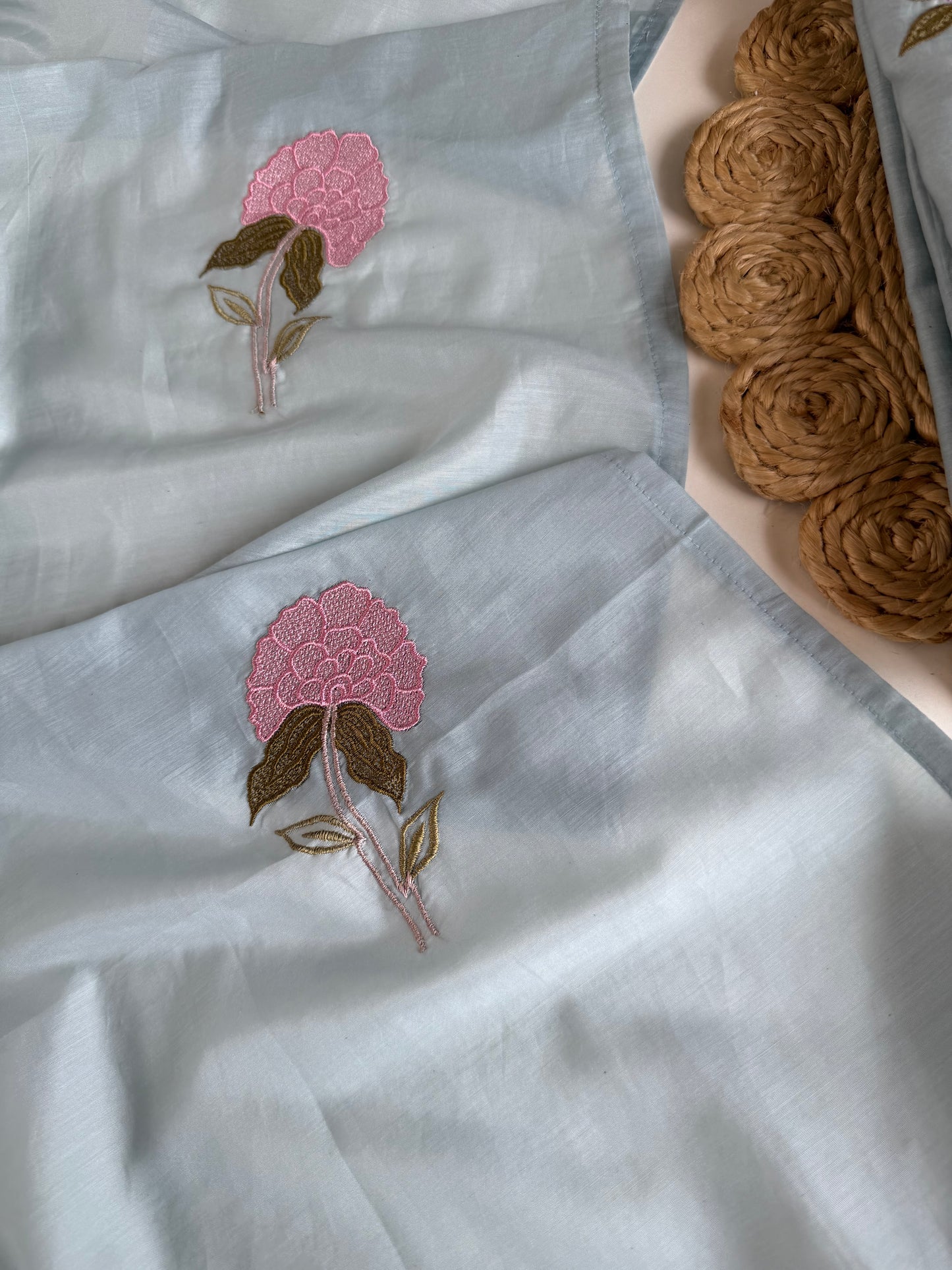 K090 - Mul chanderi appliqué work Anarkali with pants and dupatta