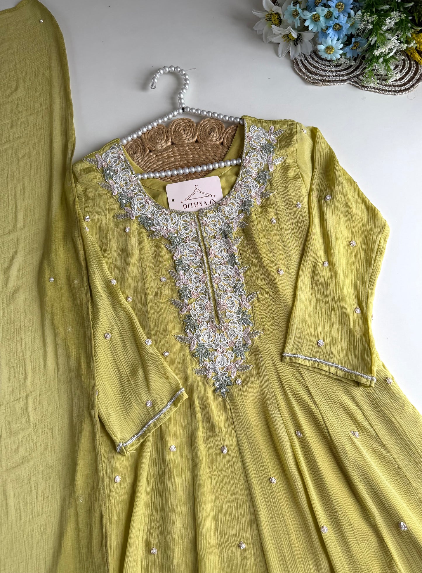 K620 - Pure Chinnon handwork Anarkali with pants and dupatta