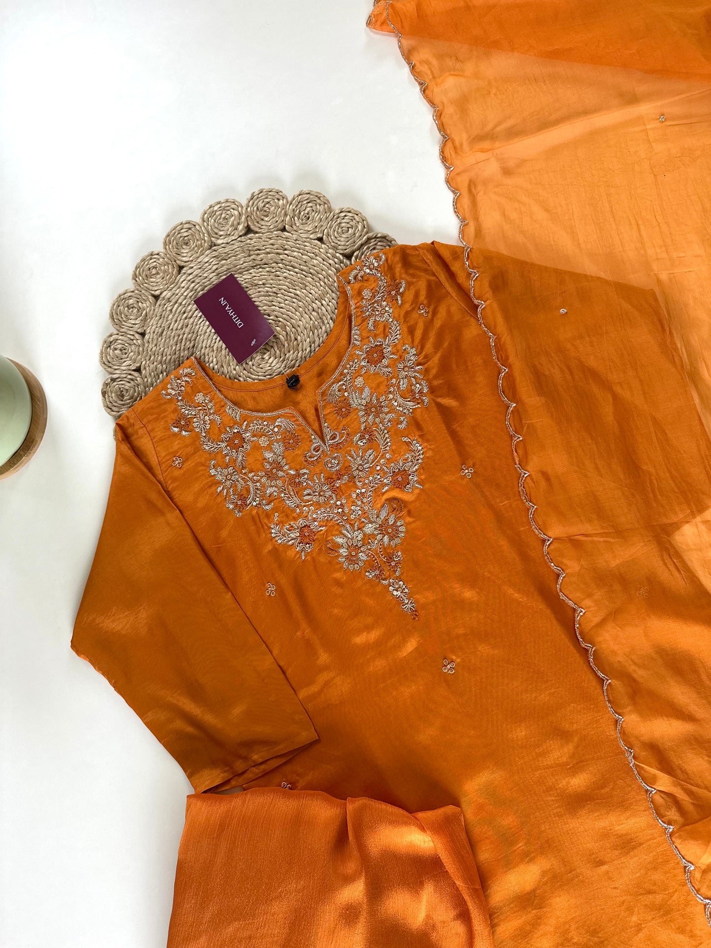 K051 - Russian silk handwork short kurti with sharara and dupatta .