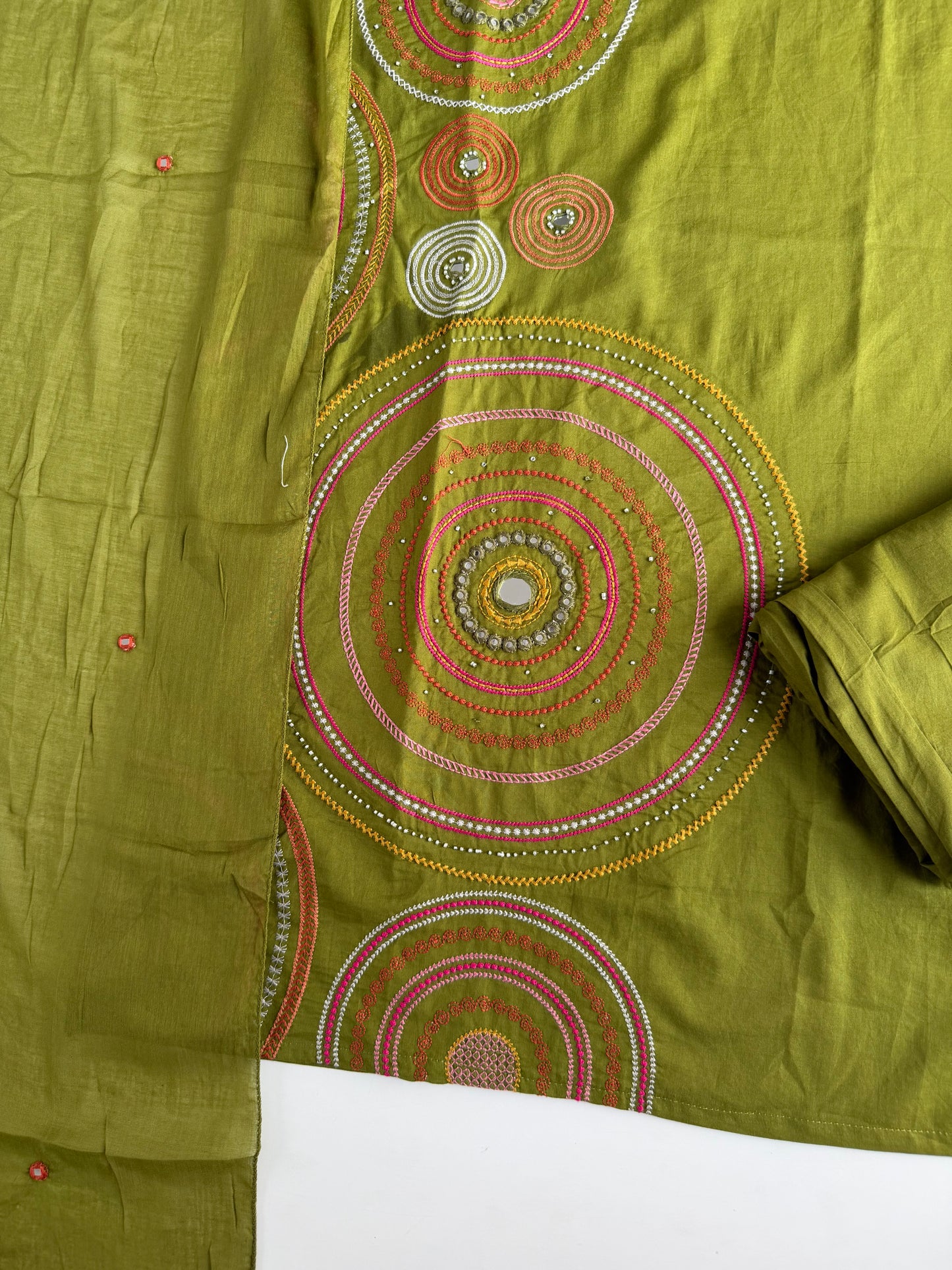 K668 - Mul cotton embroidered straight Kurti with pants and dupatta