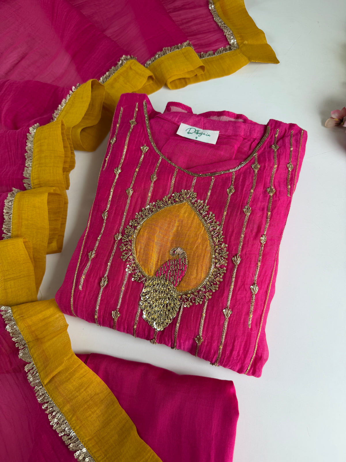 K344 - Mul chanderi handwork Anarkali with pants and dupatta