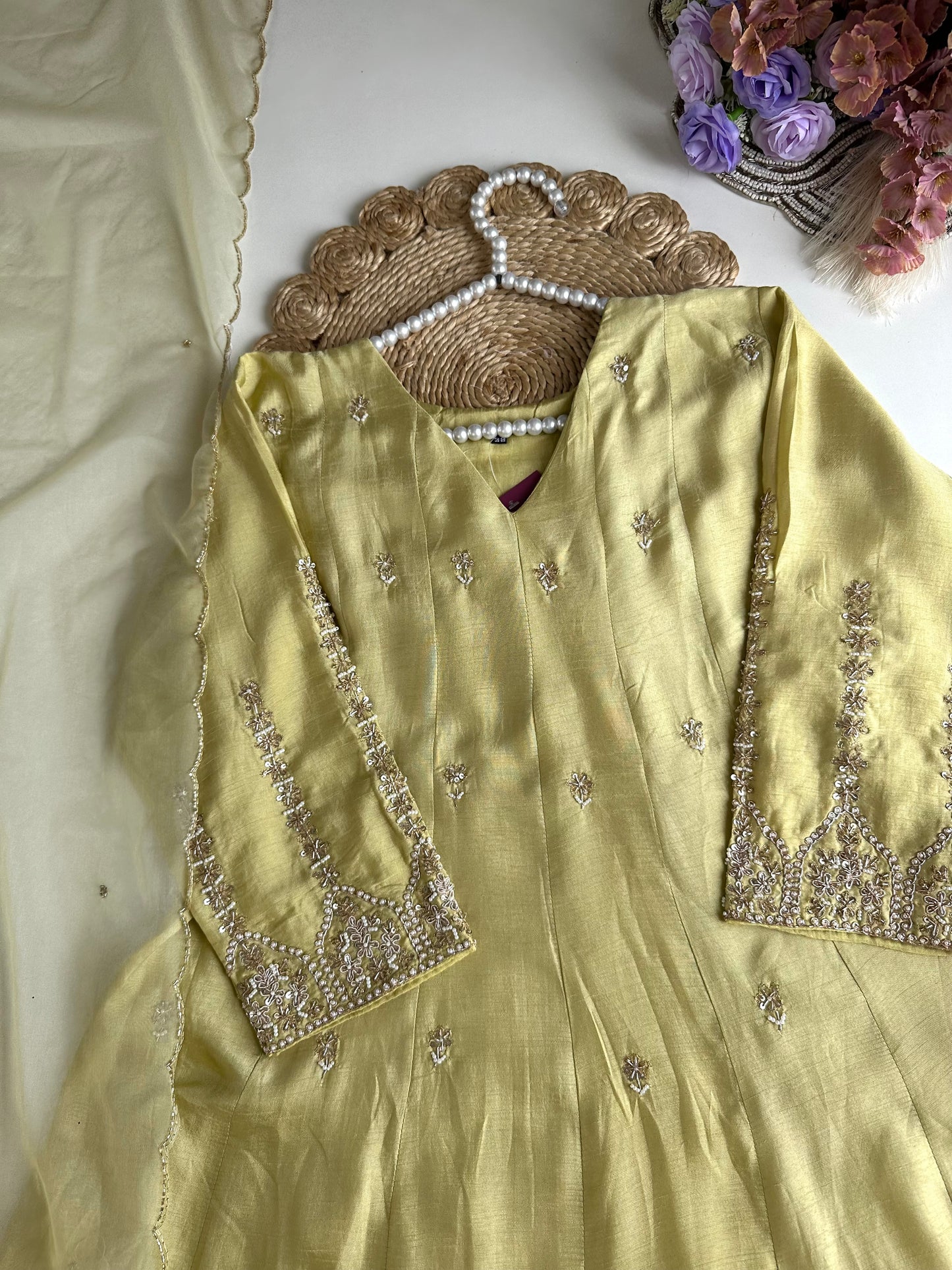 K135 - Russian silk handwork Anarkali with pants and dupatta