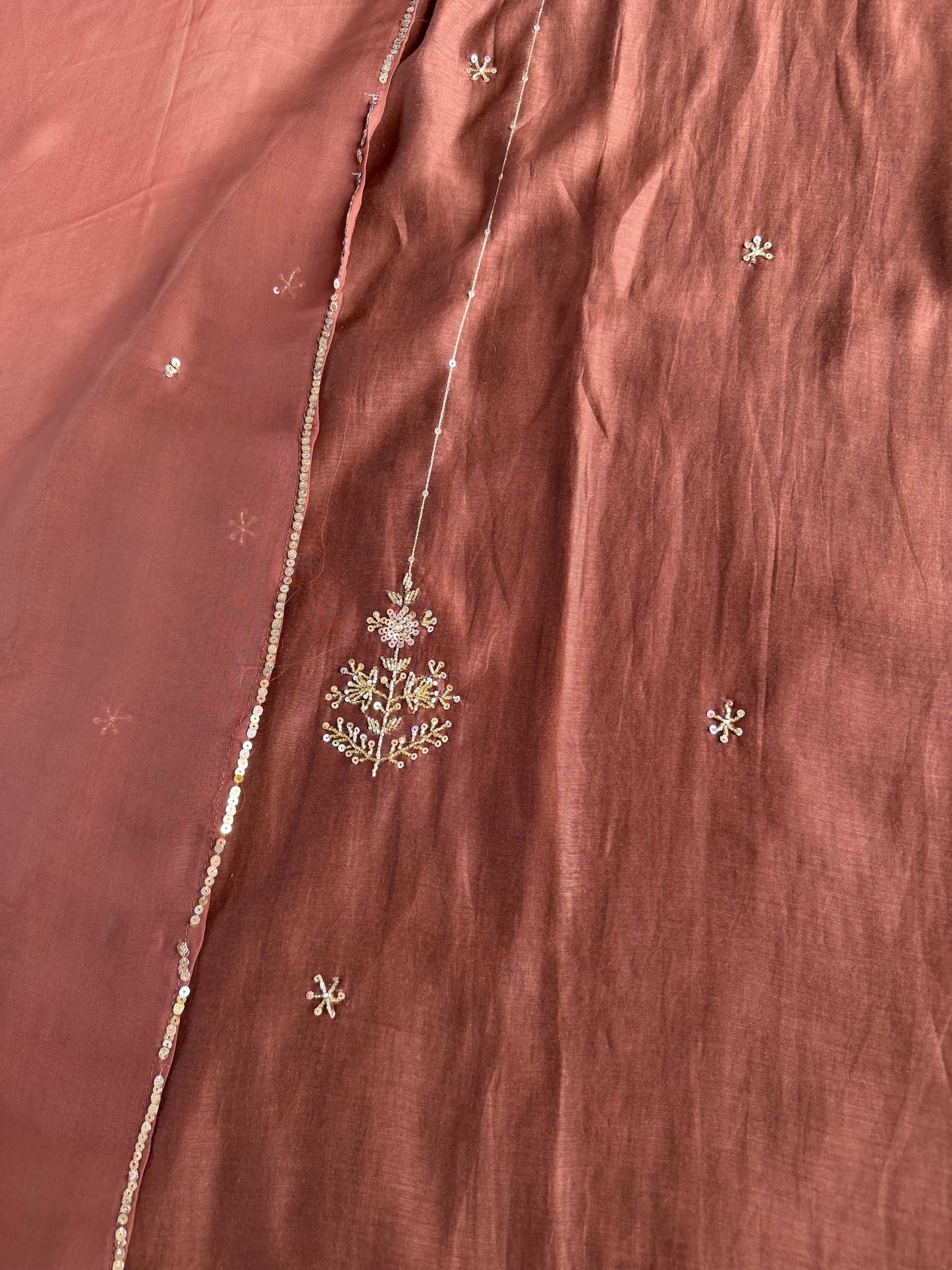 K544 - Mul Chanderi Handwork aline Kurti with pants and dupatta