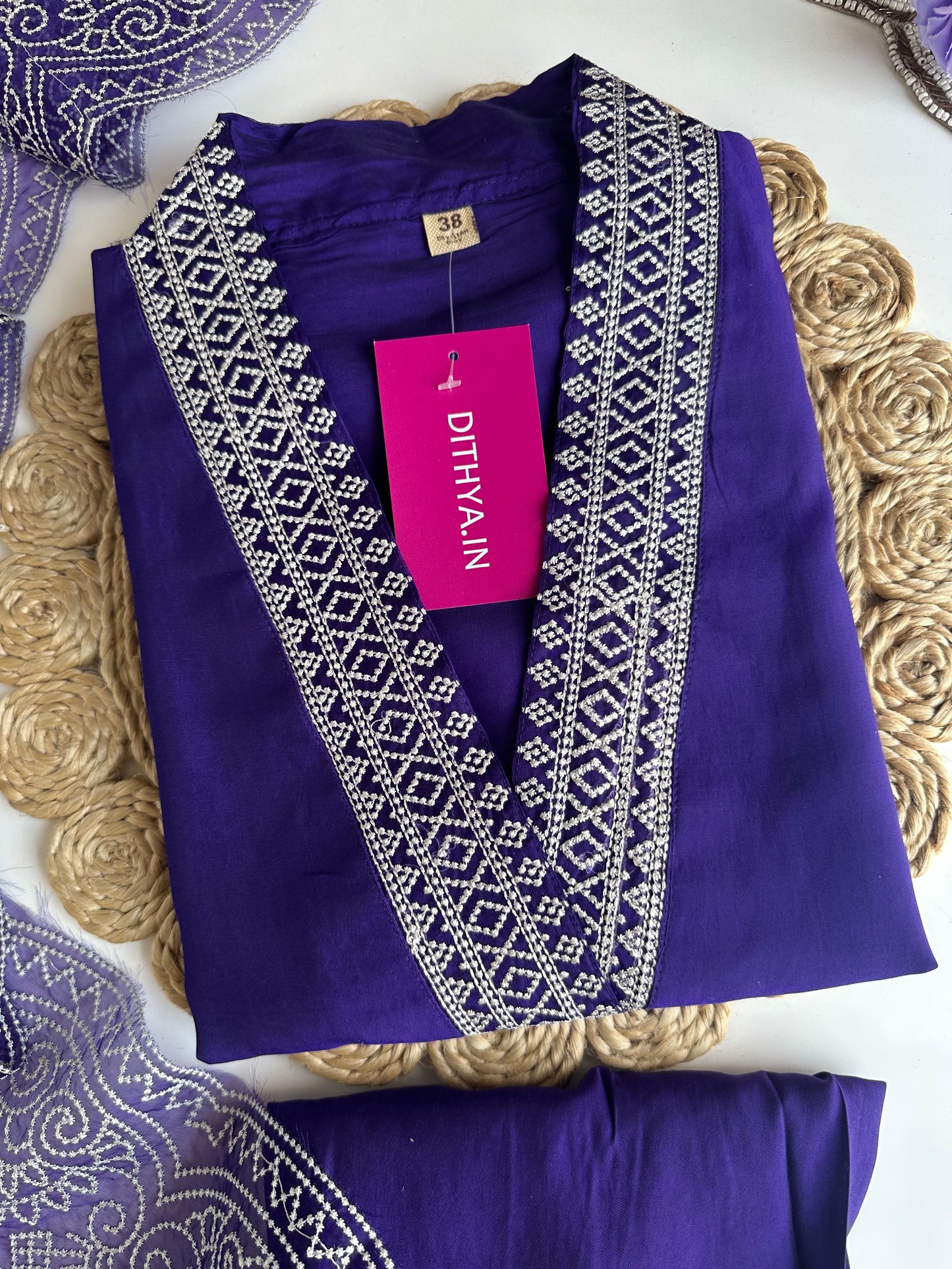 K100 - Roman silk Embroidered straight kurti with pants and dupatta