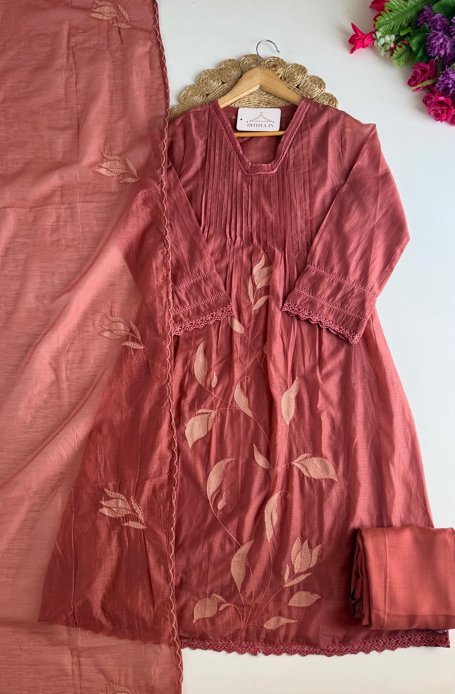 K127 - Kota doriya embroidered Anarkali with pants and dupatta in 2 colours