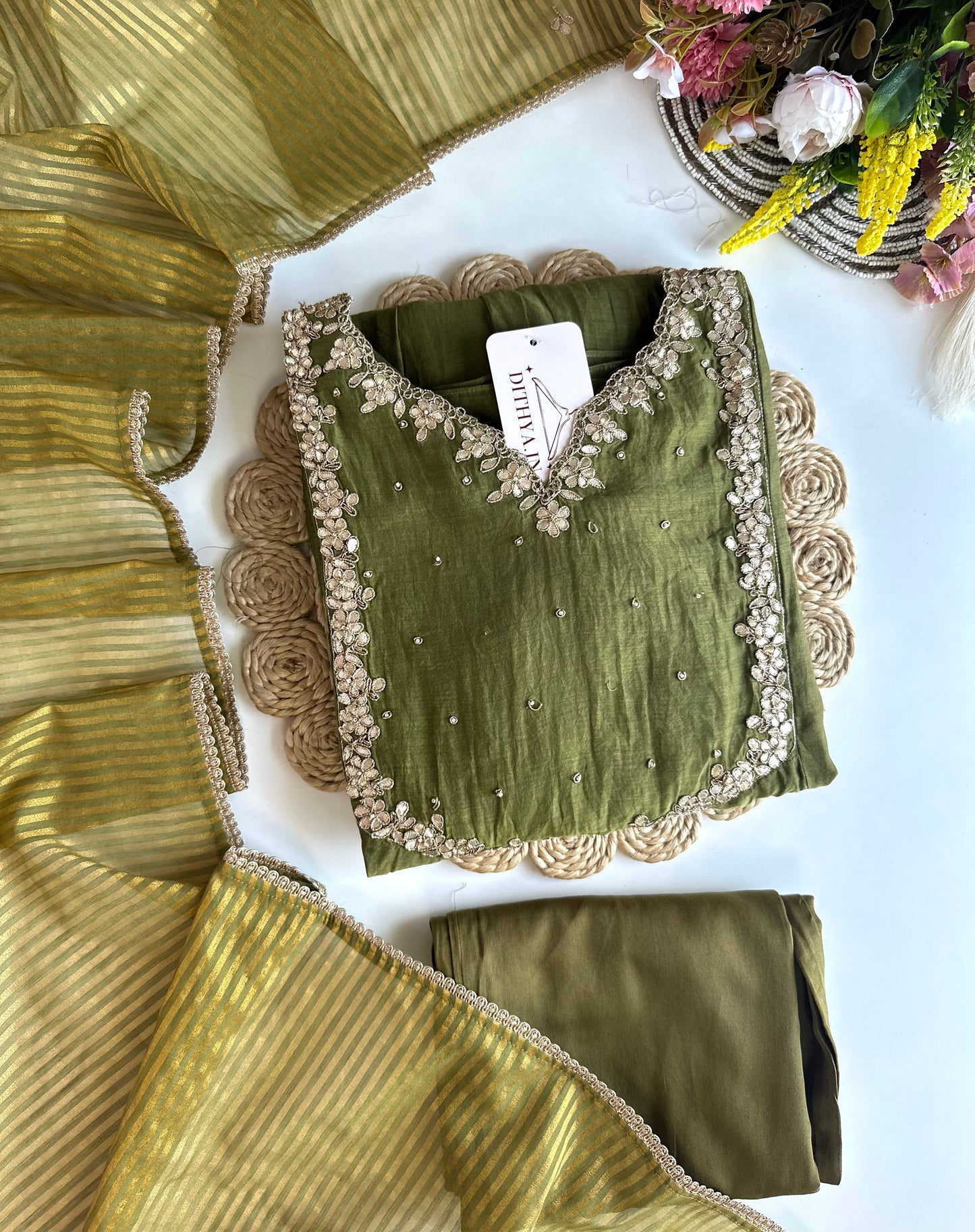 K252 - Mul Chanderi Handwork Anarkali with pants and dupatta