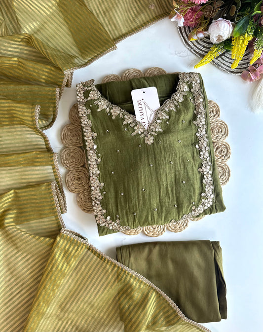K252 - Mul Chanderi Handwork Anarkali with pants and dupatta