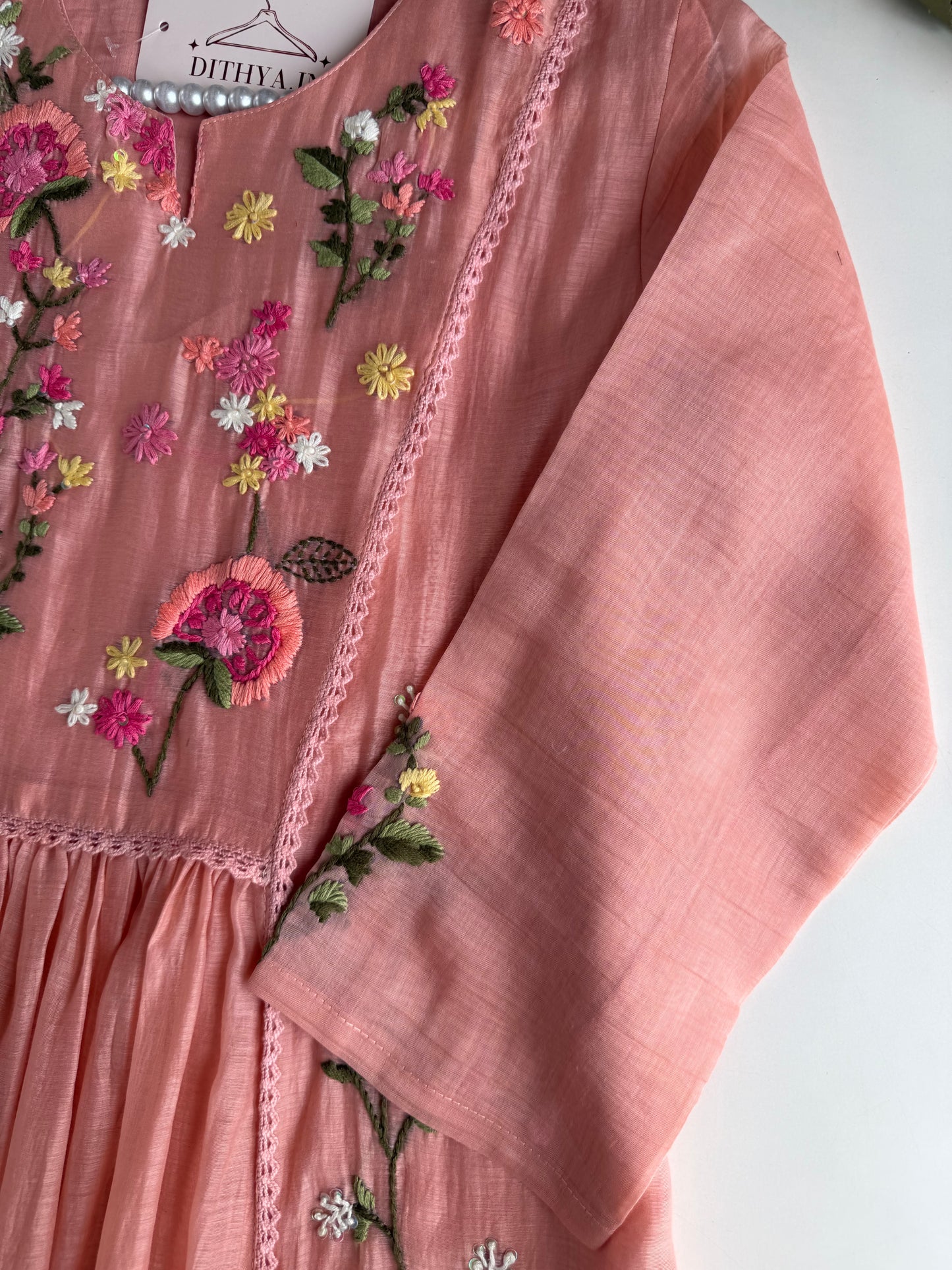 K456 - Mul chanderi embroidered Anarkali with pants and dupatta