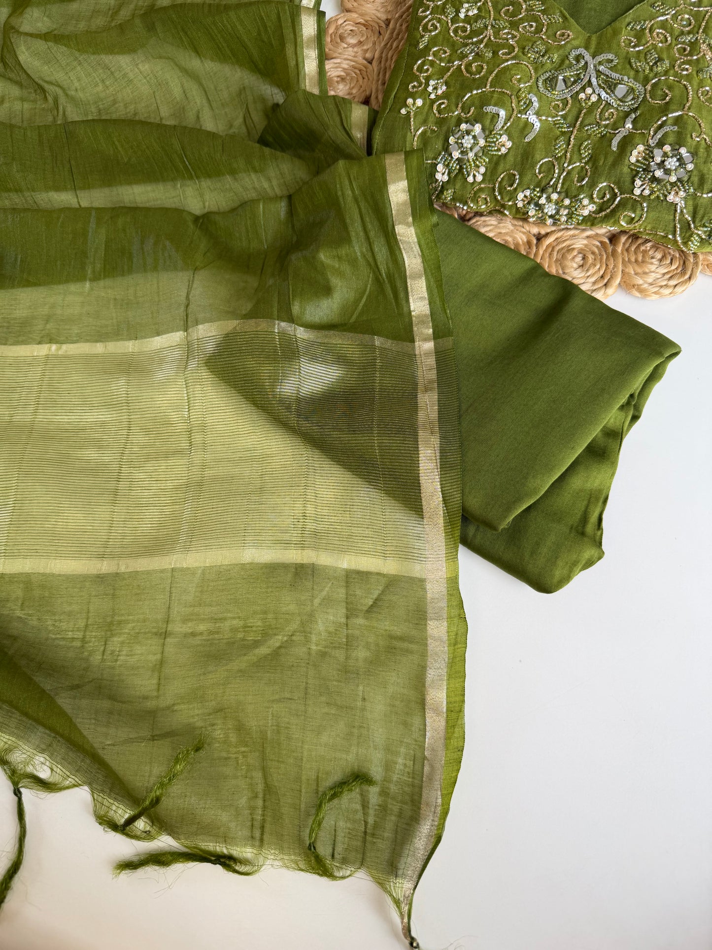 K392 - Mul Chanderi handwork Anarkali with pants and dupatta